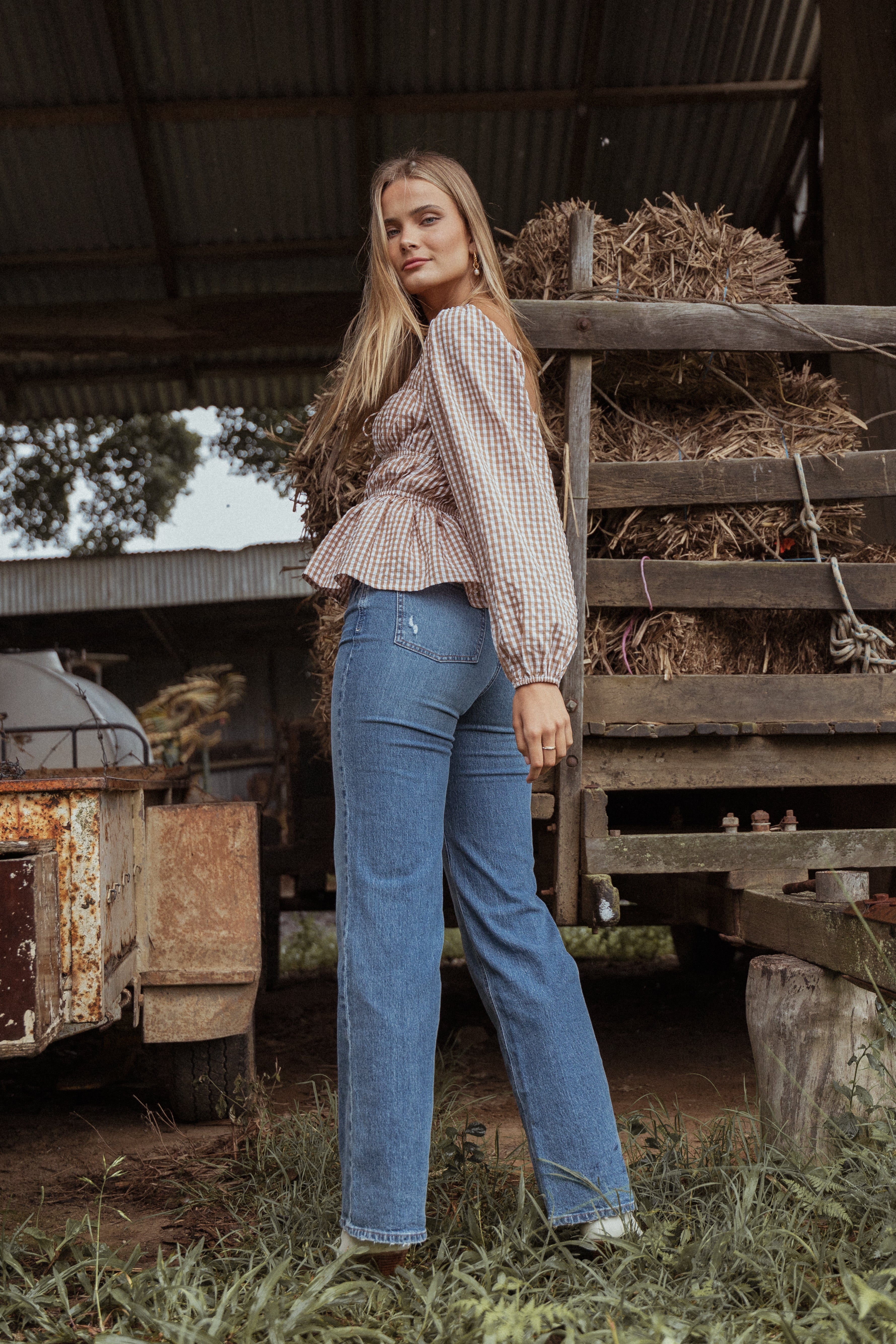 High Waisted Wide Leg Jeans - Jolene 100% Cotton Straight Fit