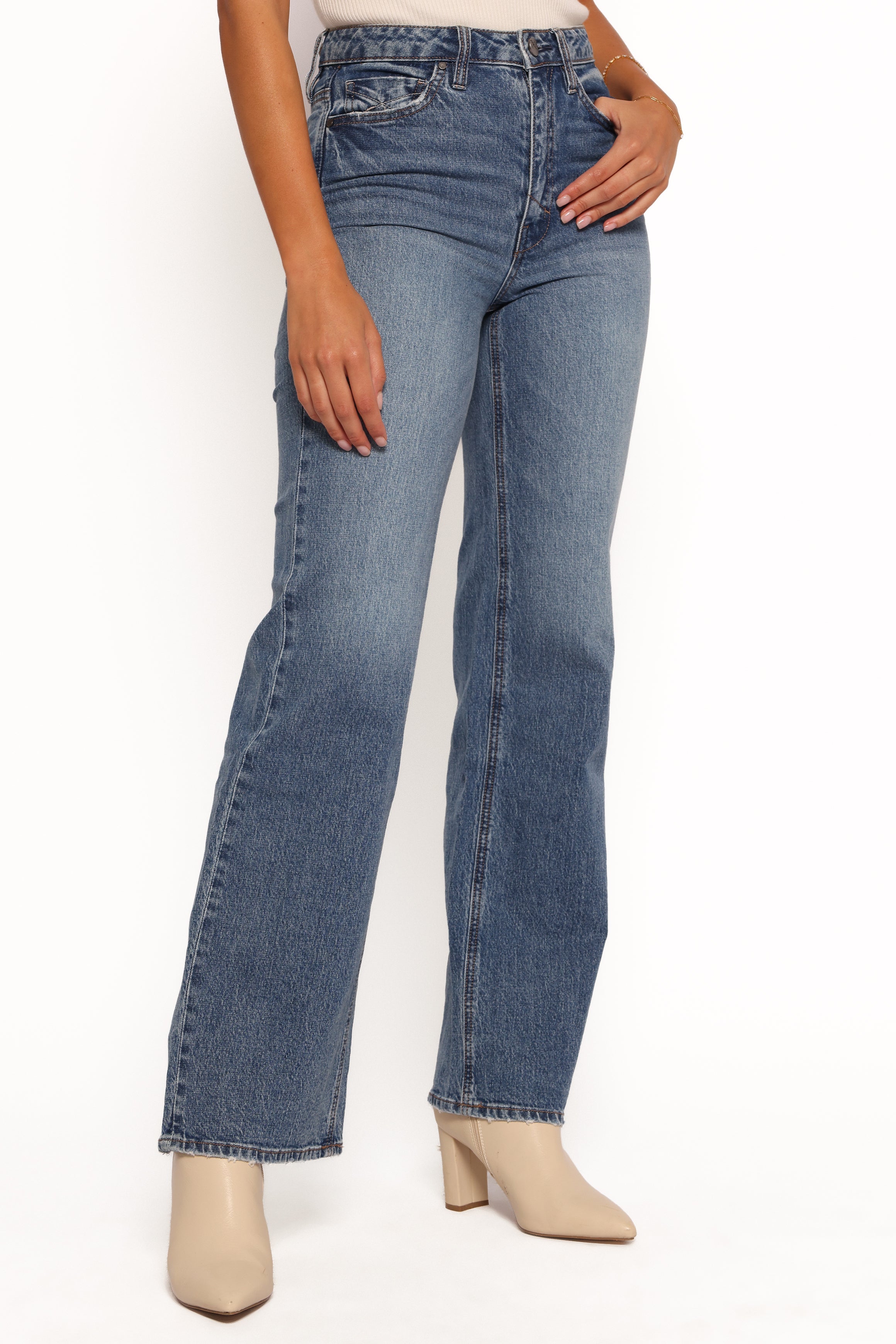 High Waisted Wide Leg Jeans - Jolene 100% Cotton Straight Fit