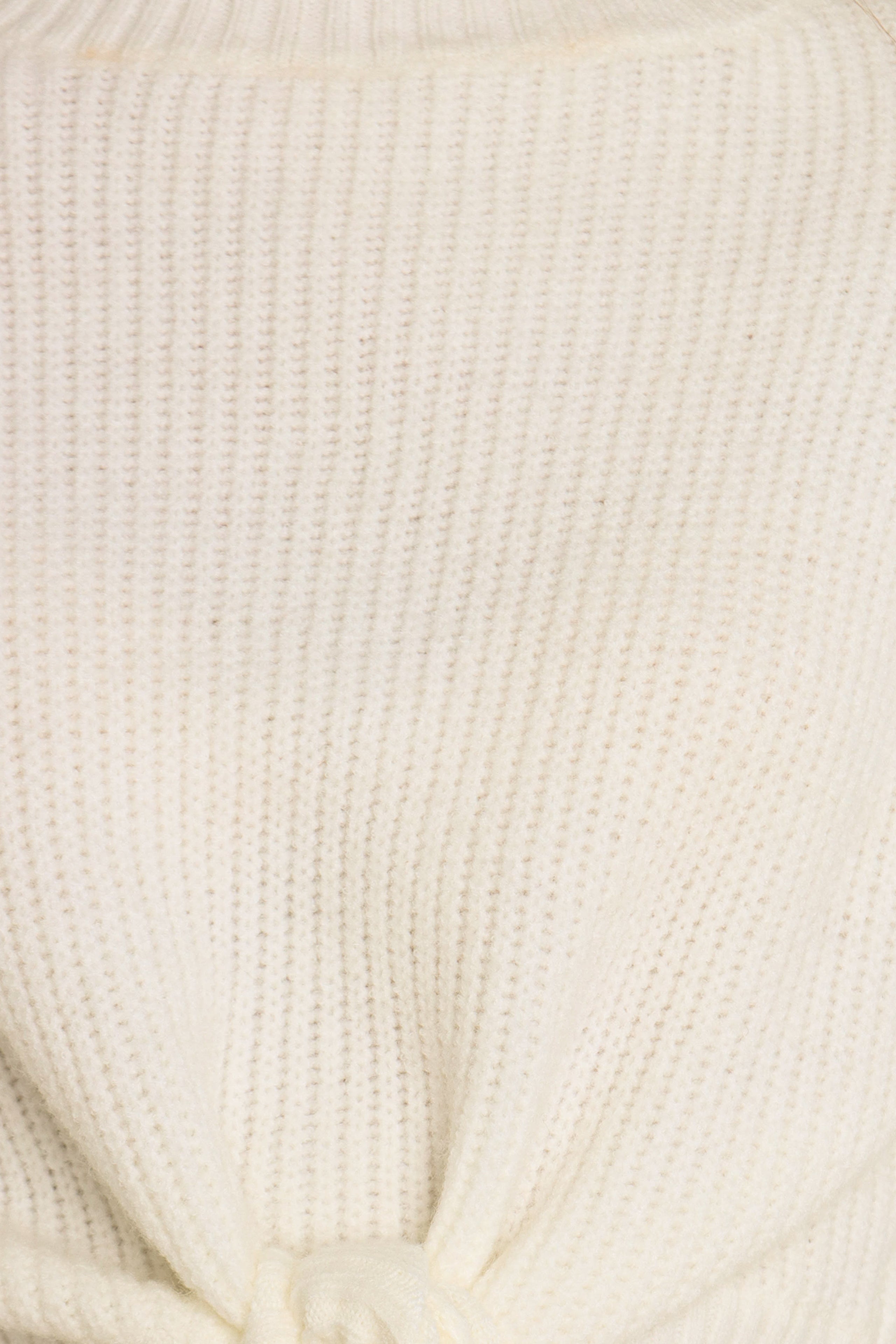 Cream Ribbed Knit Sweater with Waist Tie - Soft Rayon Blend