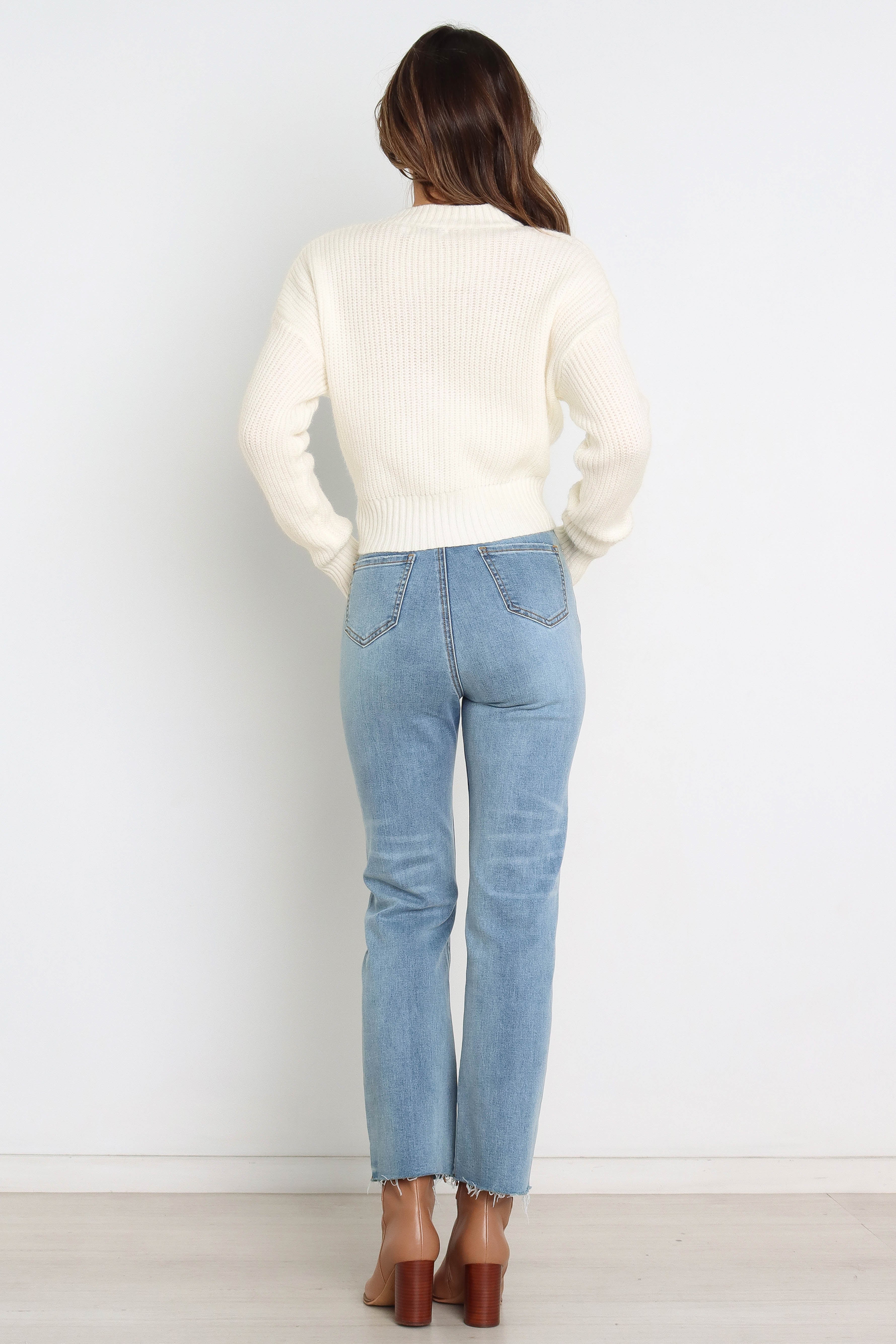 Cream Ribbed Knit Sweater with Waist Tie - Soft Rayon Blend