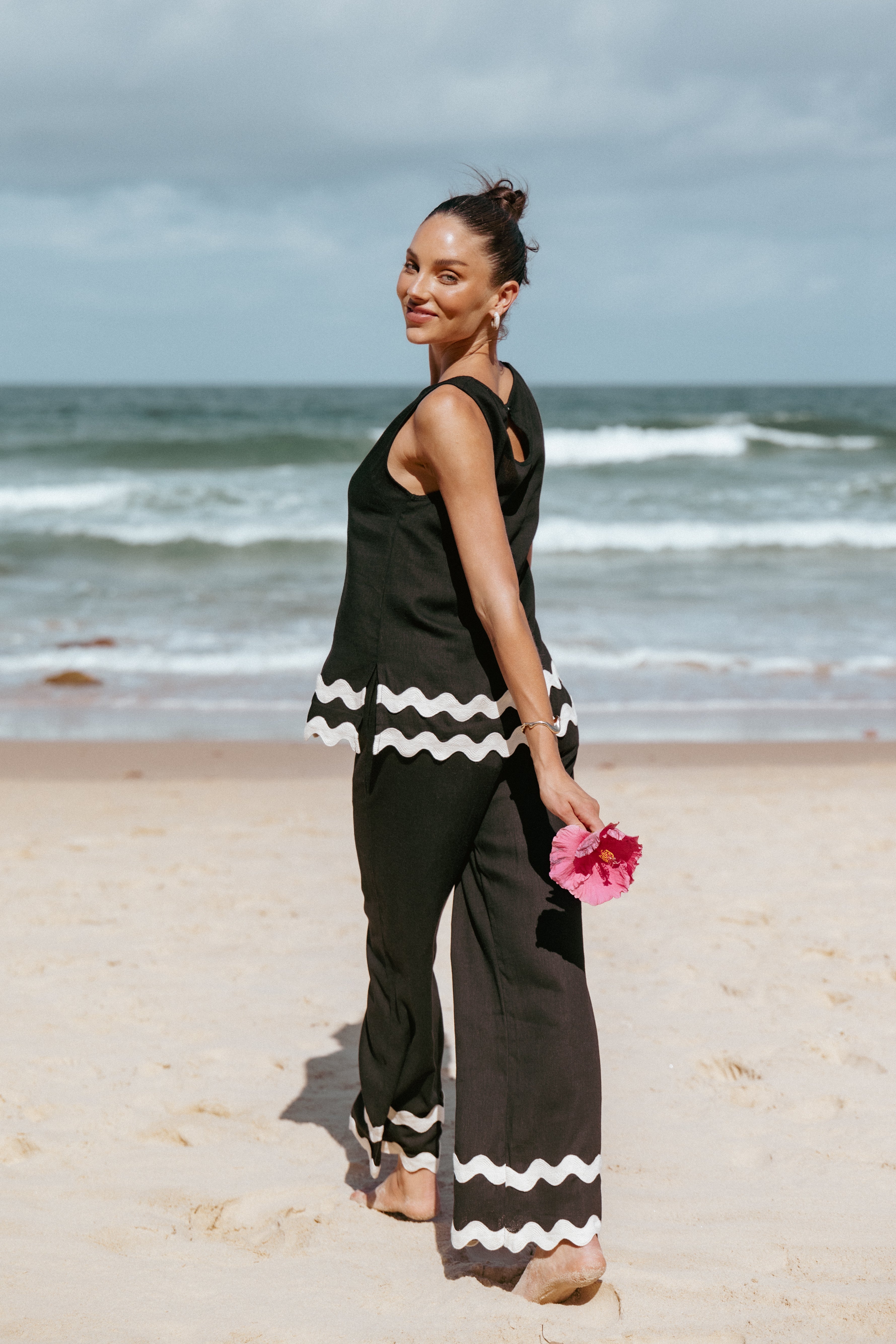 Taliah High Waisted Black Pants - Relaxed Fit with Drawstring