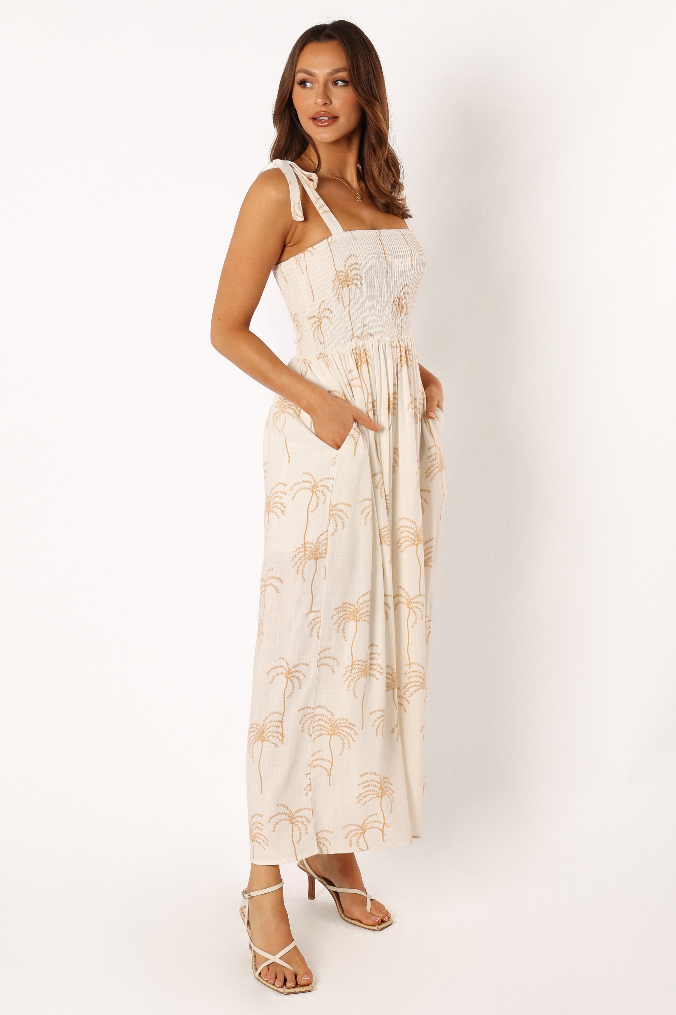 White Print Ginelle Jumpsuit - Maxi Length with Adjustable Straps