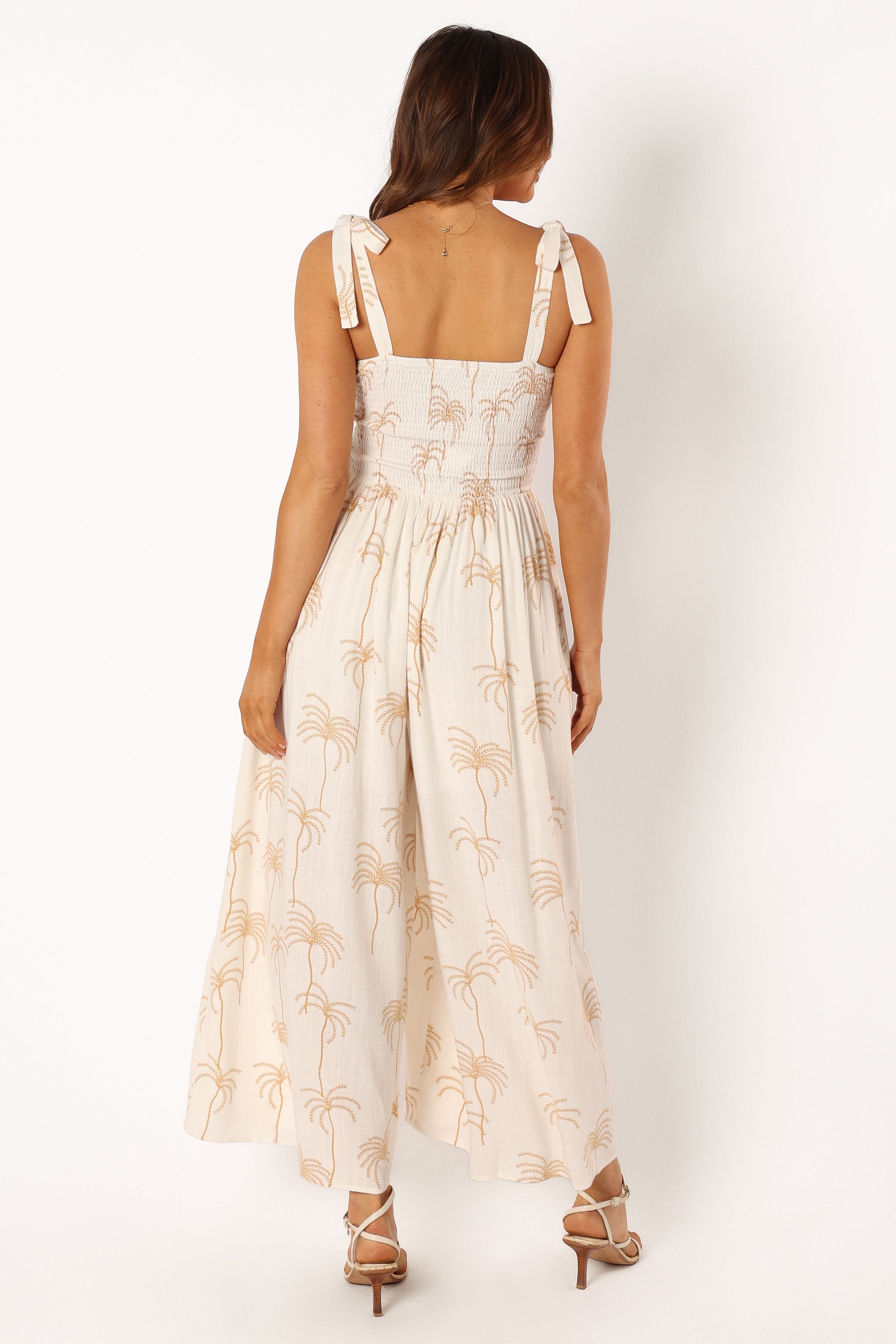 White Print Ginelle Jumpsuit - Maxi Length with Adjustable Straps