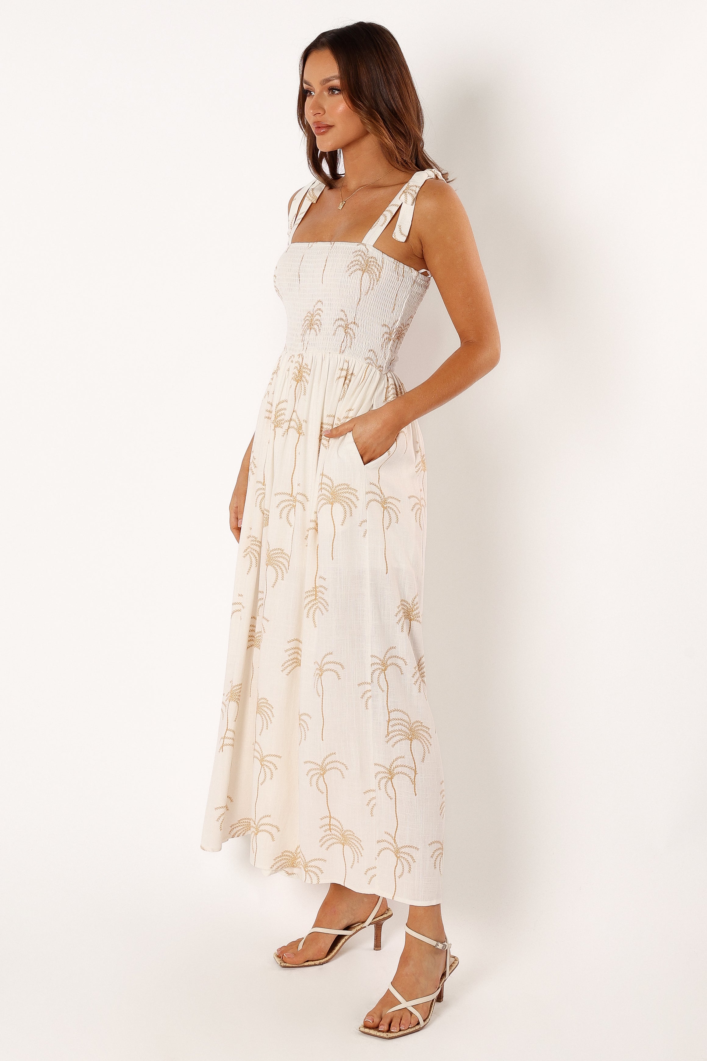 White Print Ginelle Jumpsuit - Maxi Length with Adjustable Straps