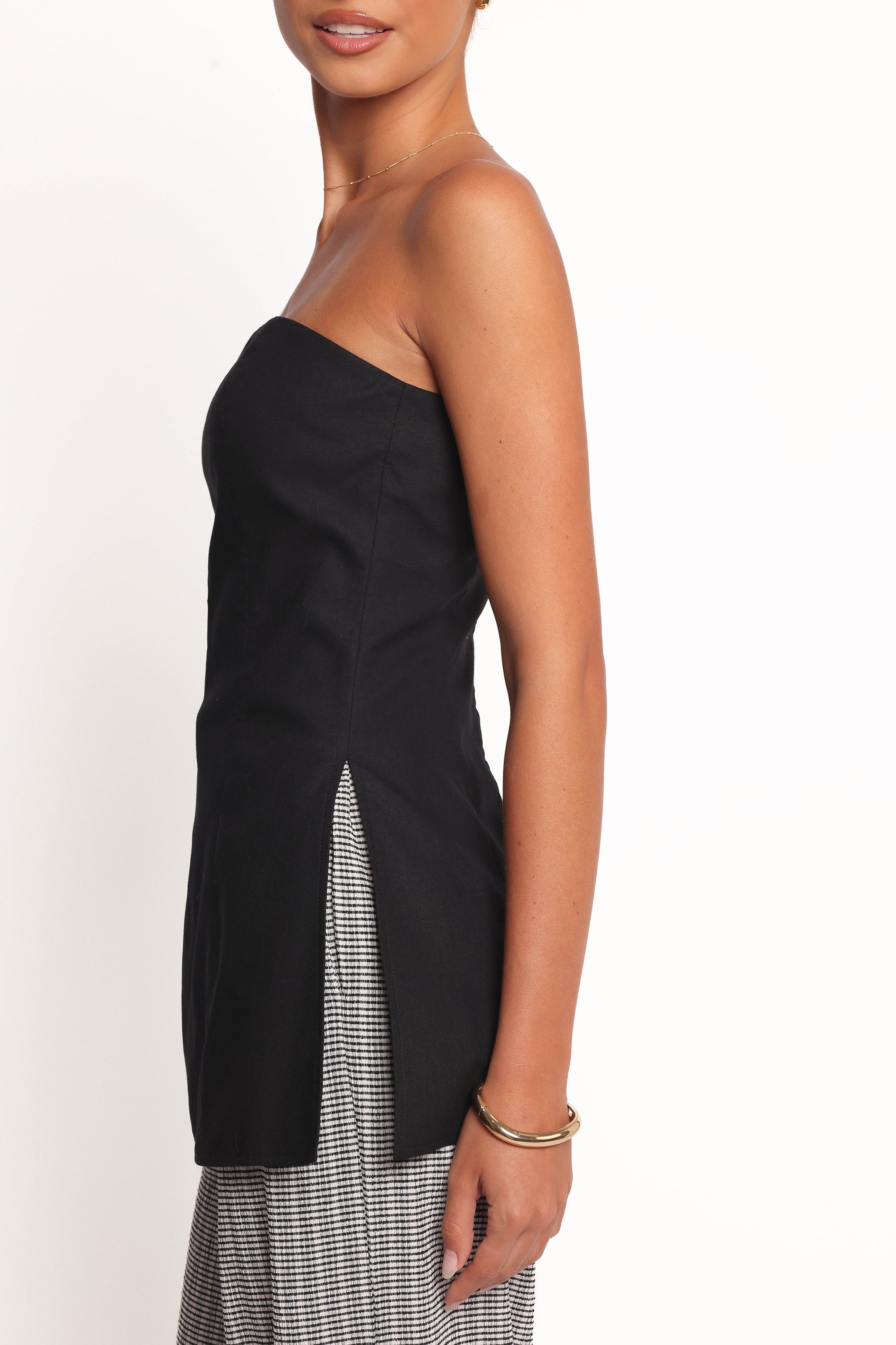 Black Strapless Cotton-Linen Top - Giovana Elegant Design
