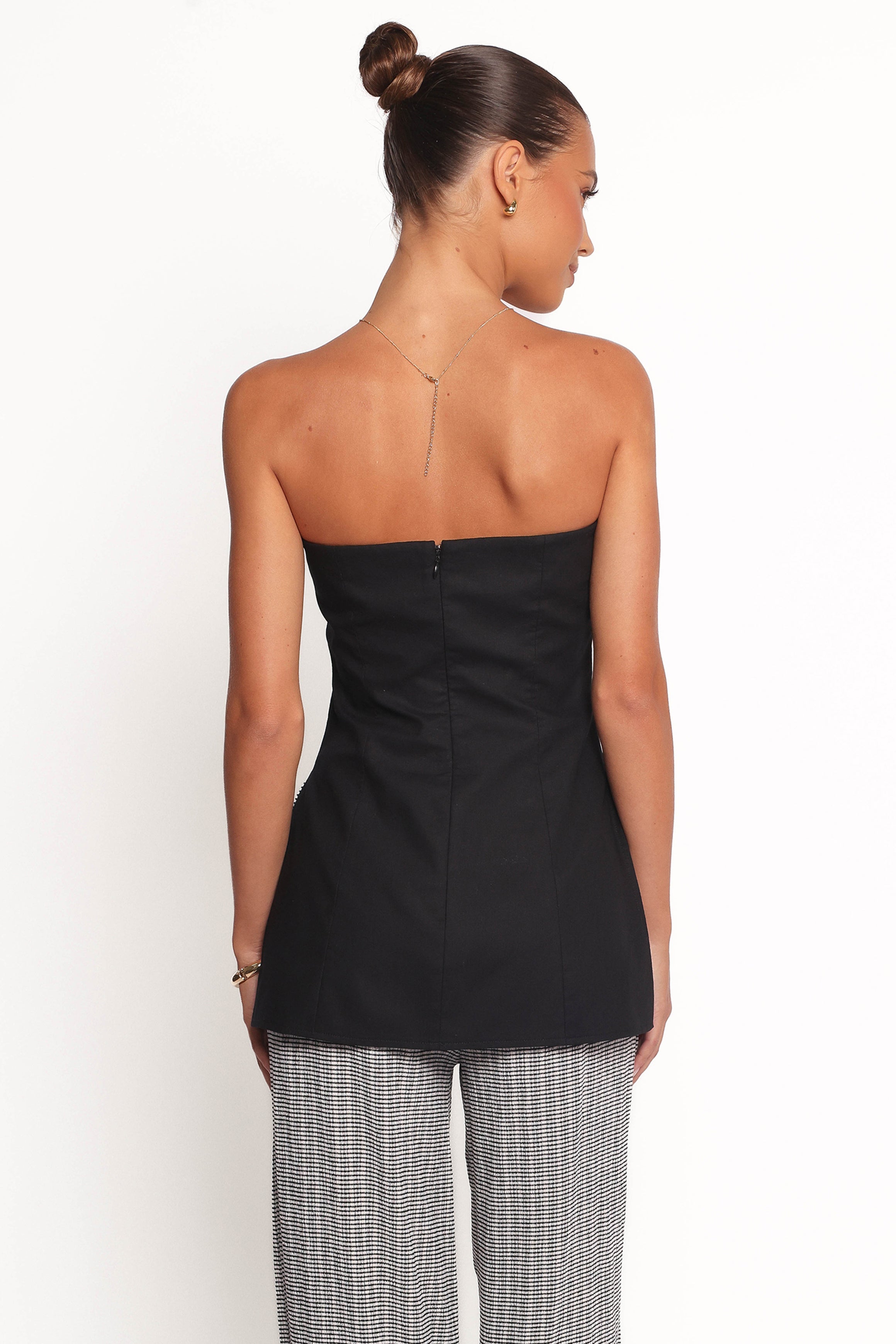 Black Strapless Cotton-Linen Top - Giovana Elegant Design