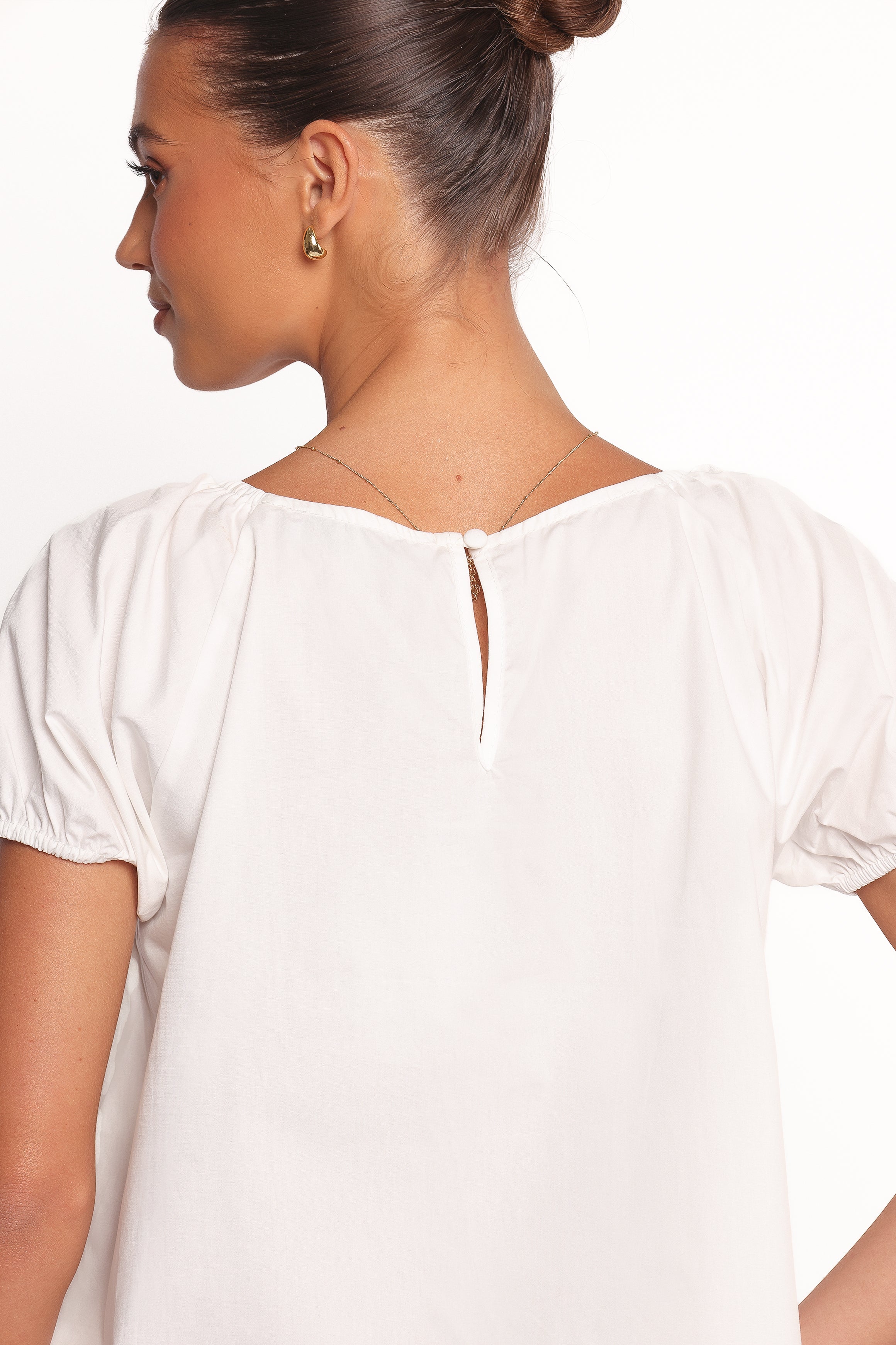 Abbott White Cotton Pleated Blouse with Balloon Sleeves
