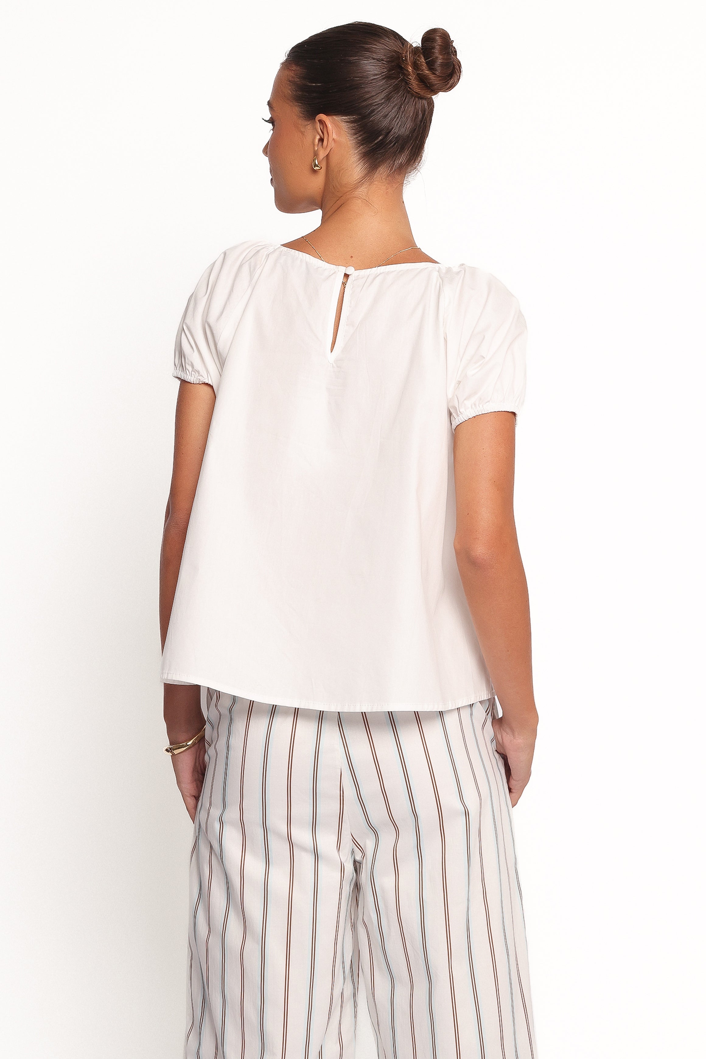 Abbott White Cotton Pleated Blouse with Balloon Sleeves