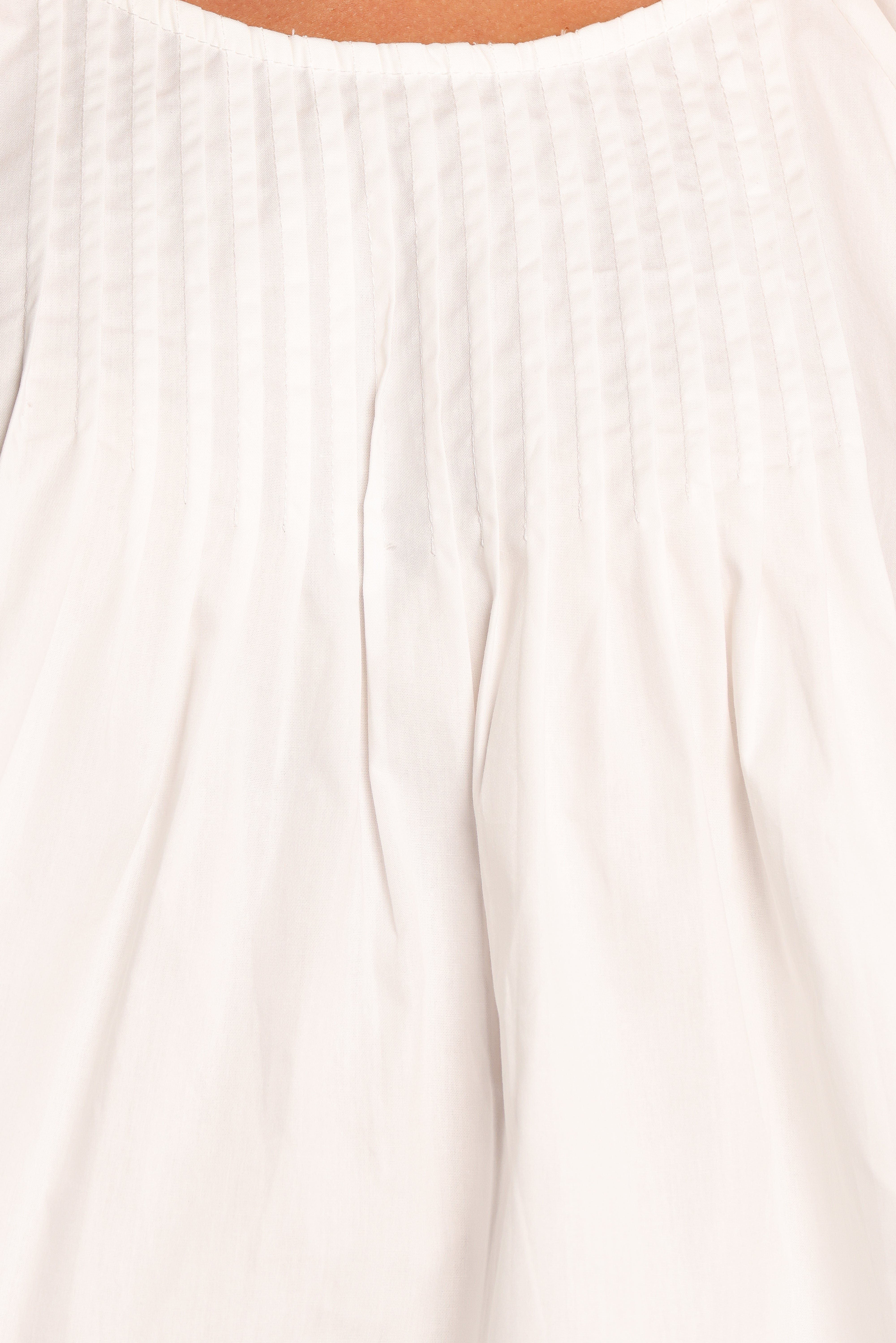 Abbott White Cotton Pleated Blouse with Balloon Sleeves