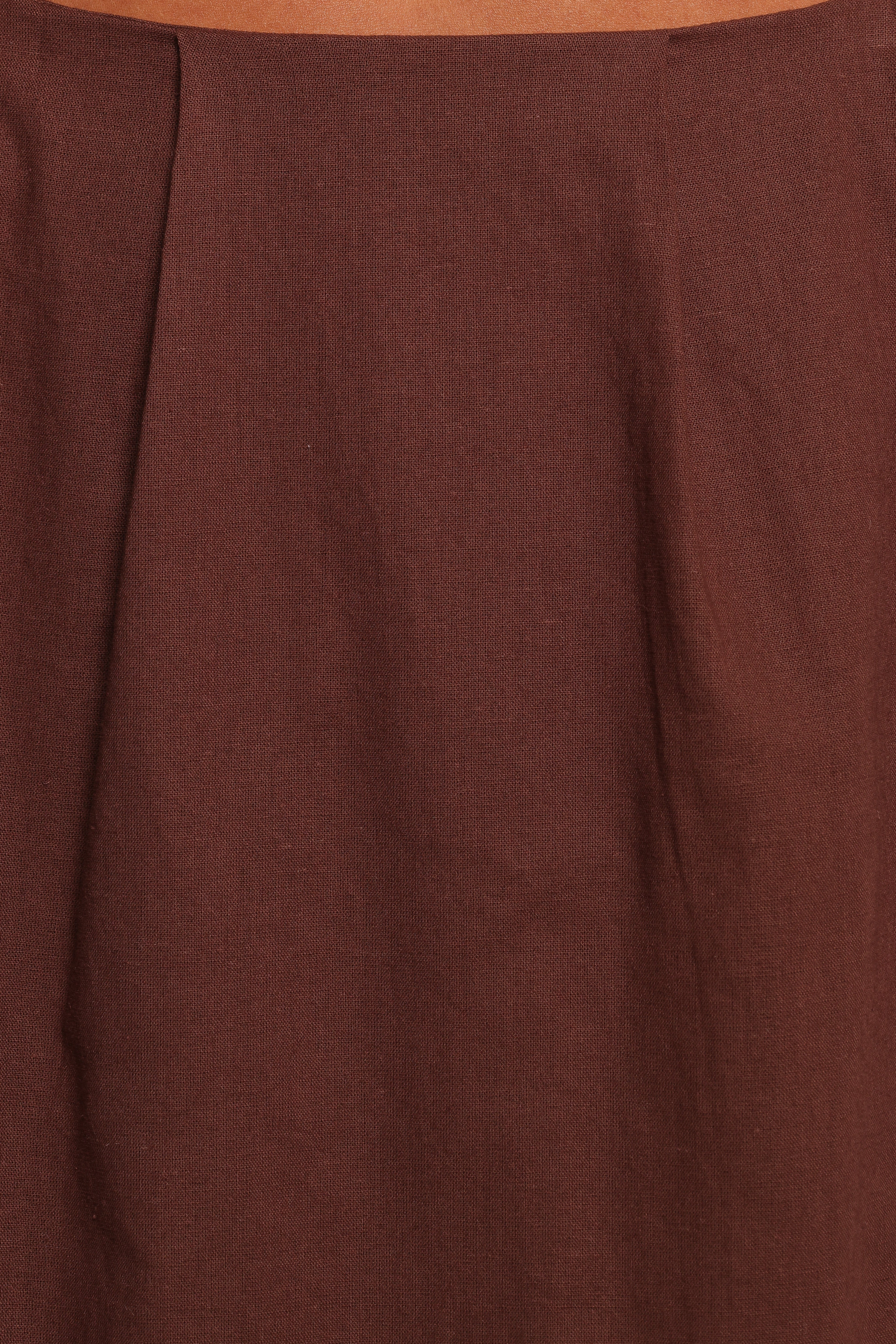 Chiaro Brown A-Line Midi Skirt - Rayon & Cotton Blend