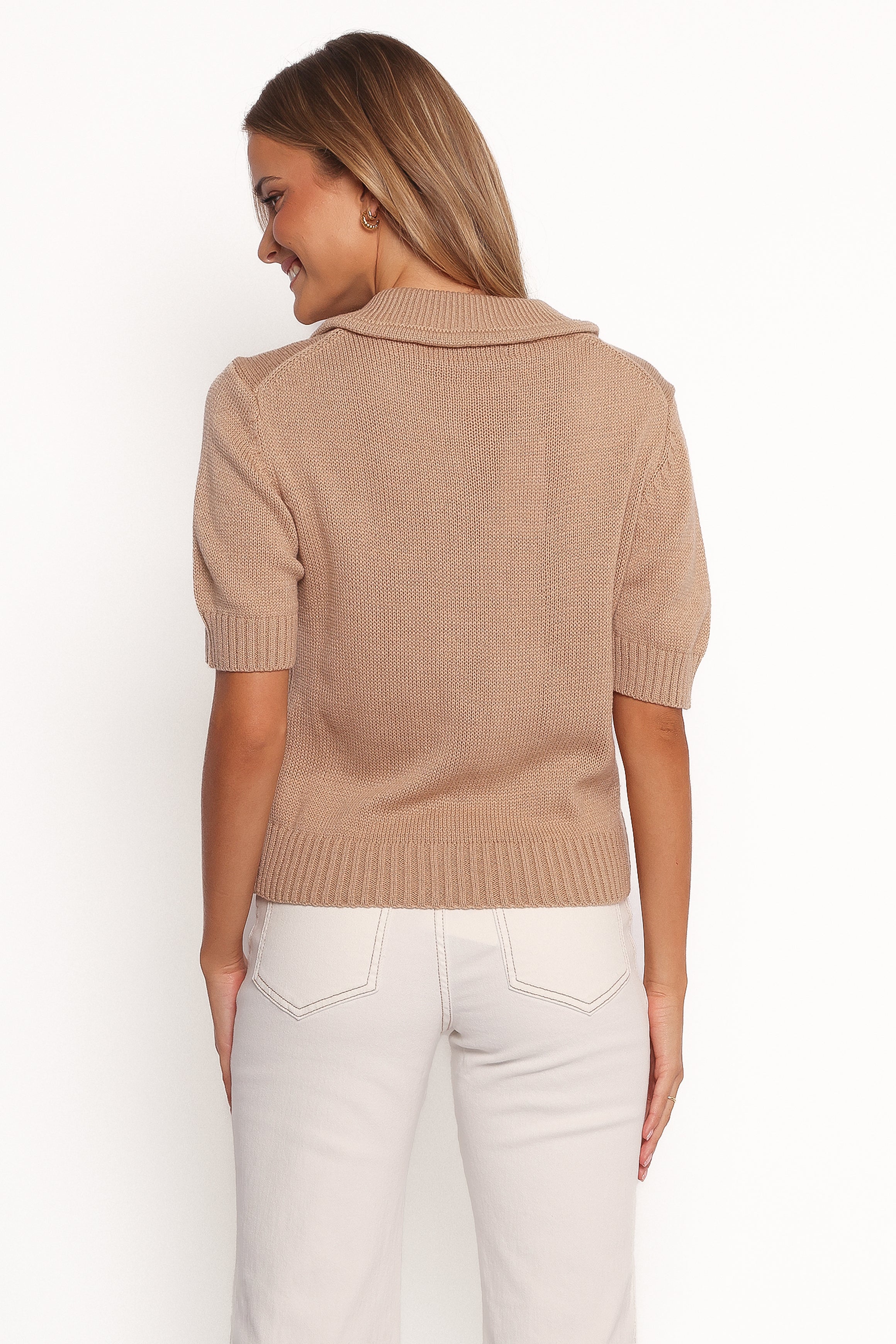 Beige Roman Button Front Cardigan - Recycled Polyester Blend