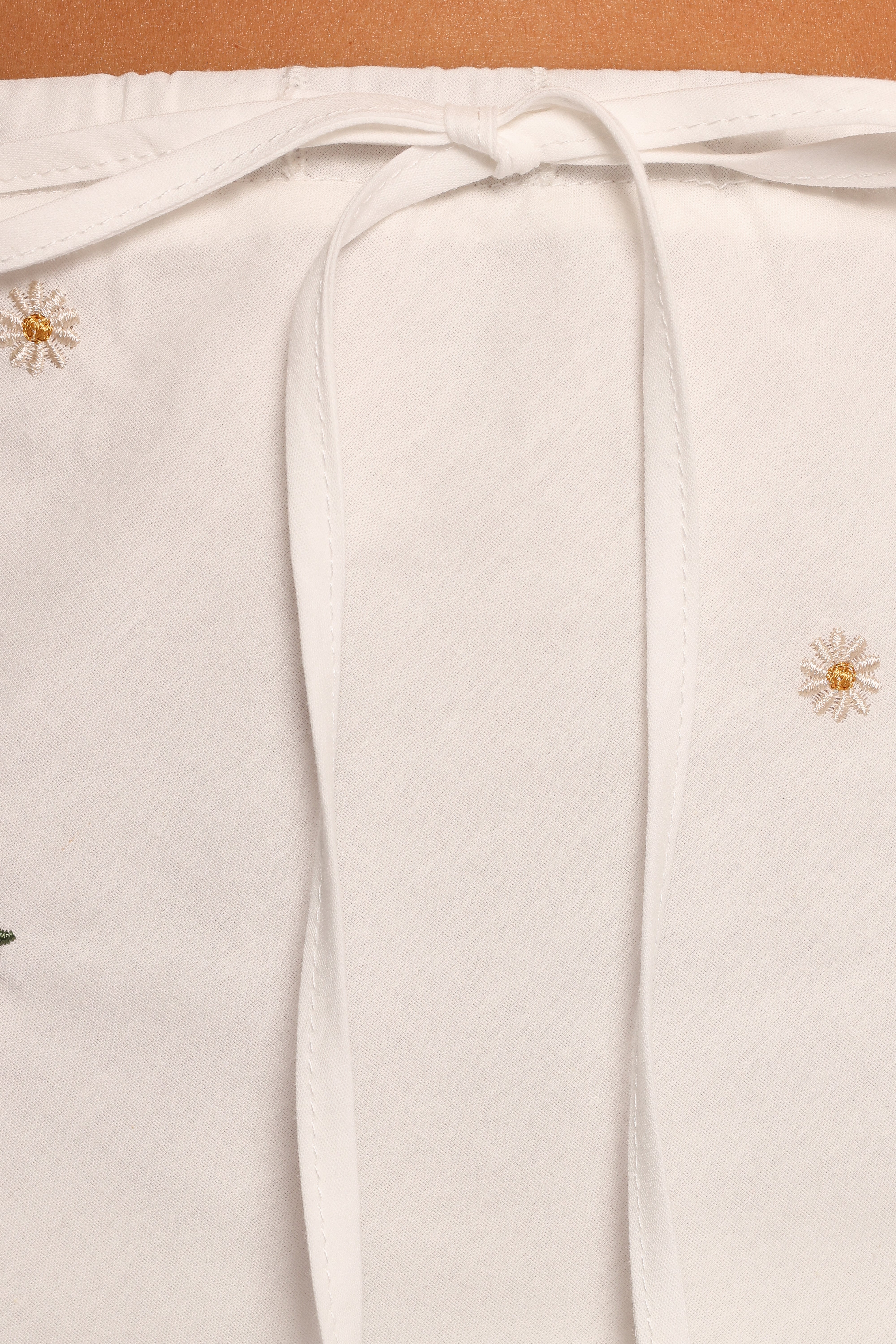 Ivory Floral Embroidered Mini Skirt - Esra Cotton Drawstring