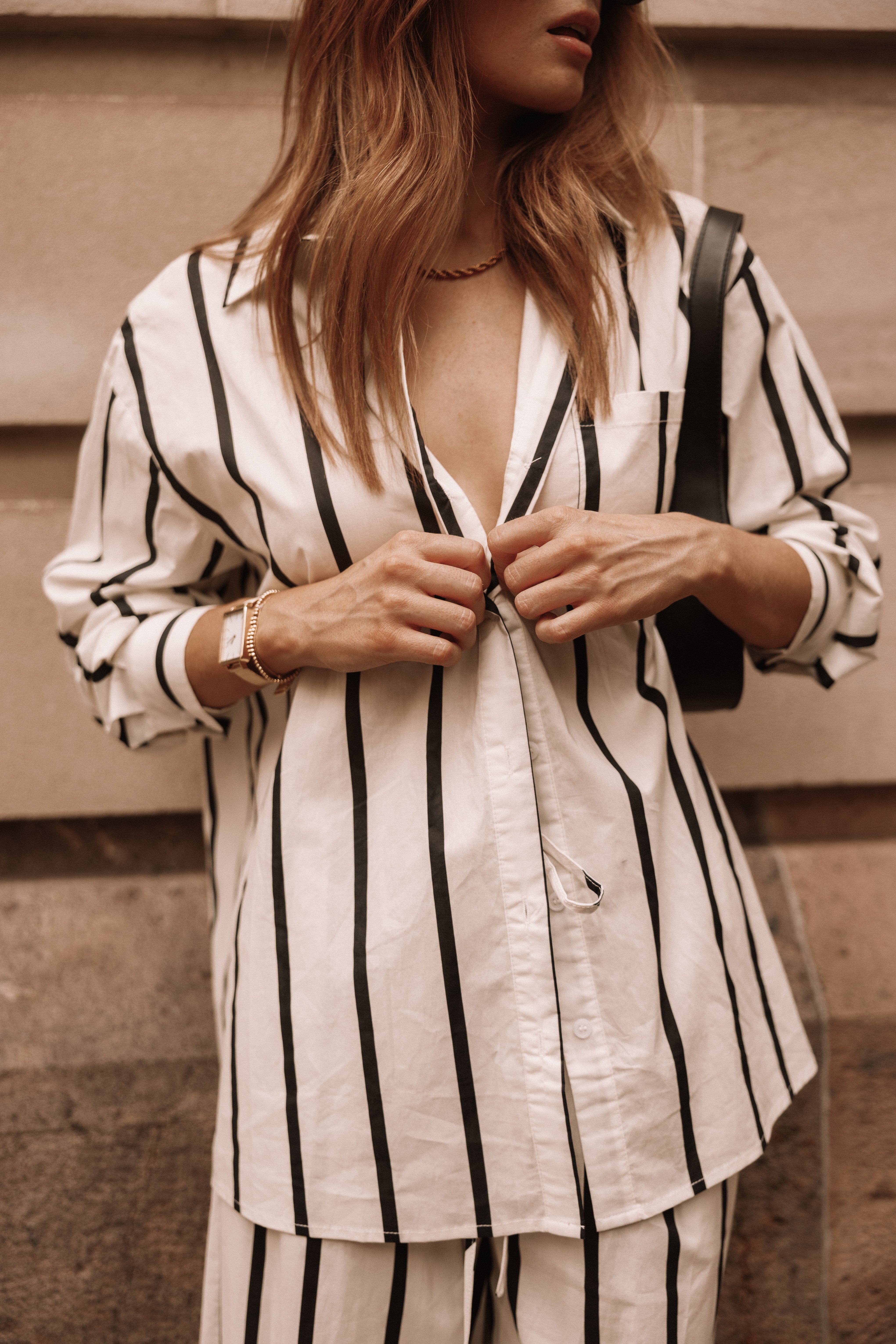 Silvia Cotton Button Down Shirt - Cream Stripe Relaxed Fit
