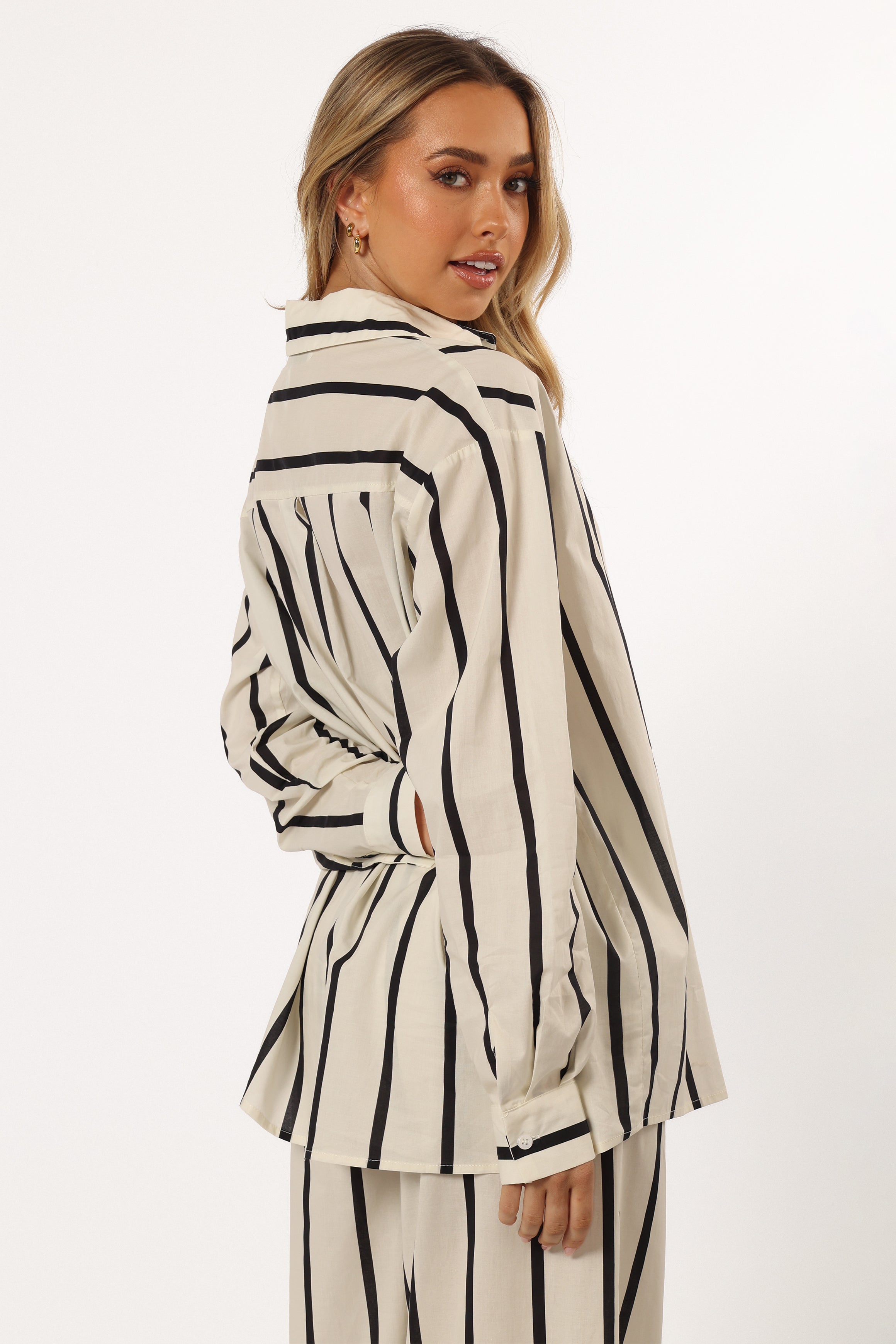 Silvia Cotton Button Down Shirt - Cream Stripe Relaxed Fit