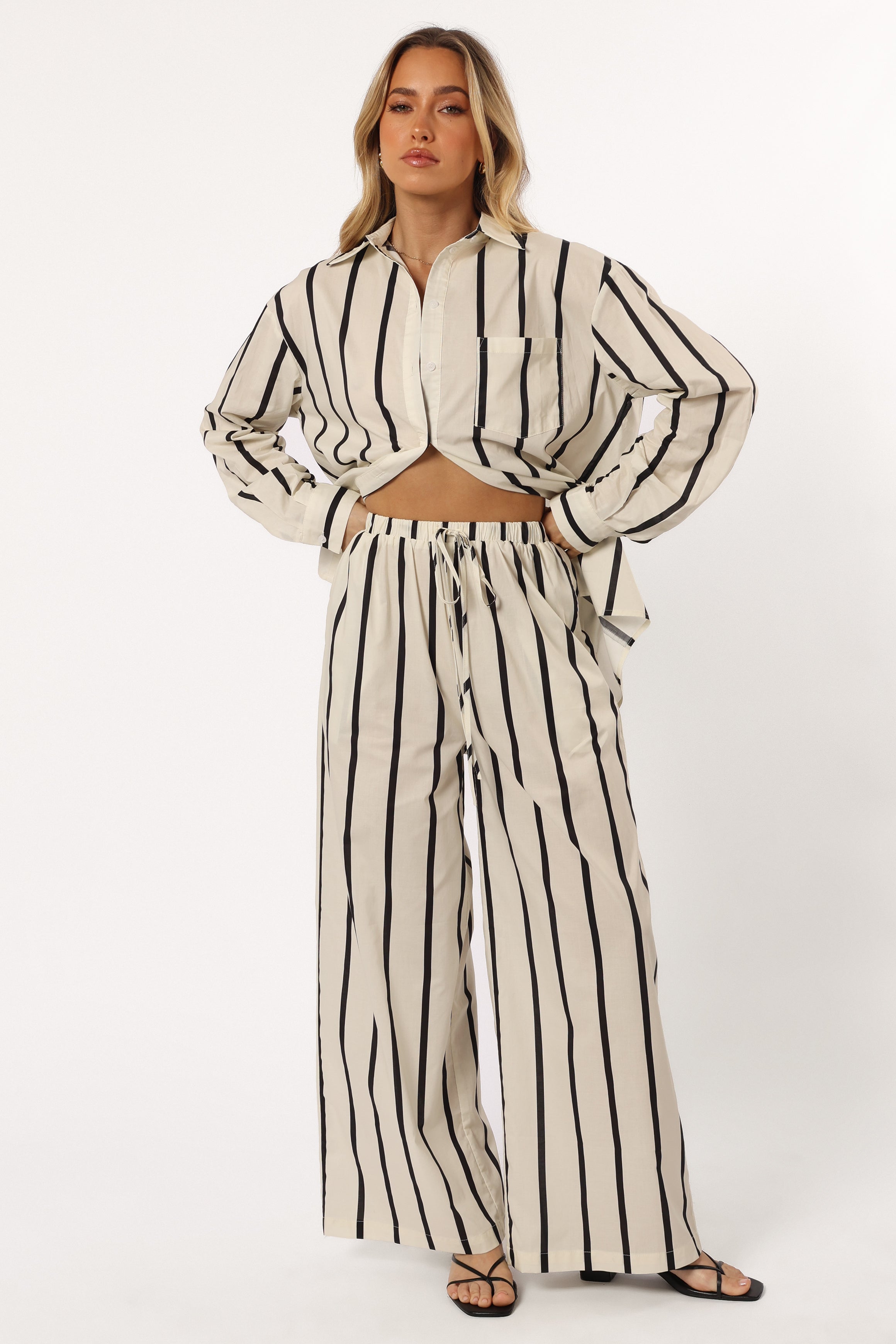 Silvia Cotton Button Down Shirt - Cream Stripe Relaxed Fit