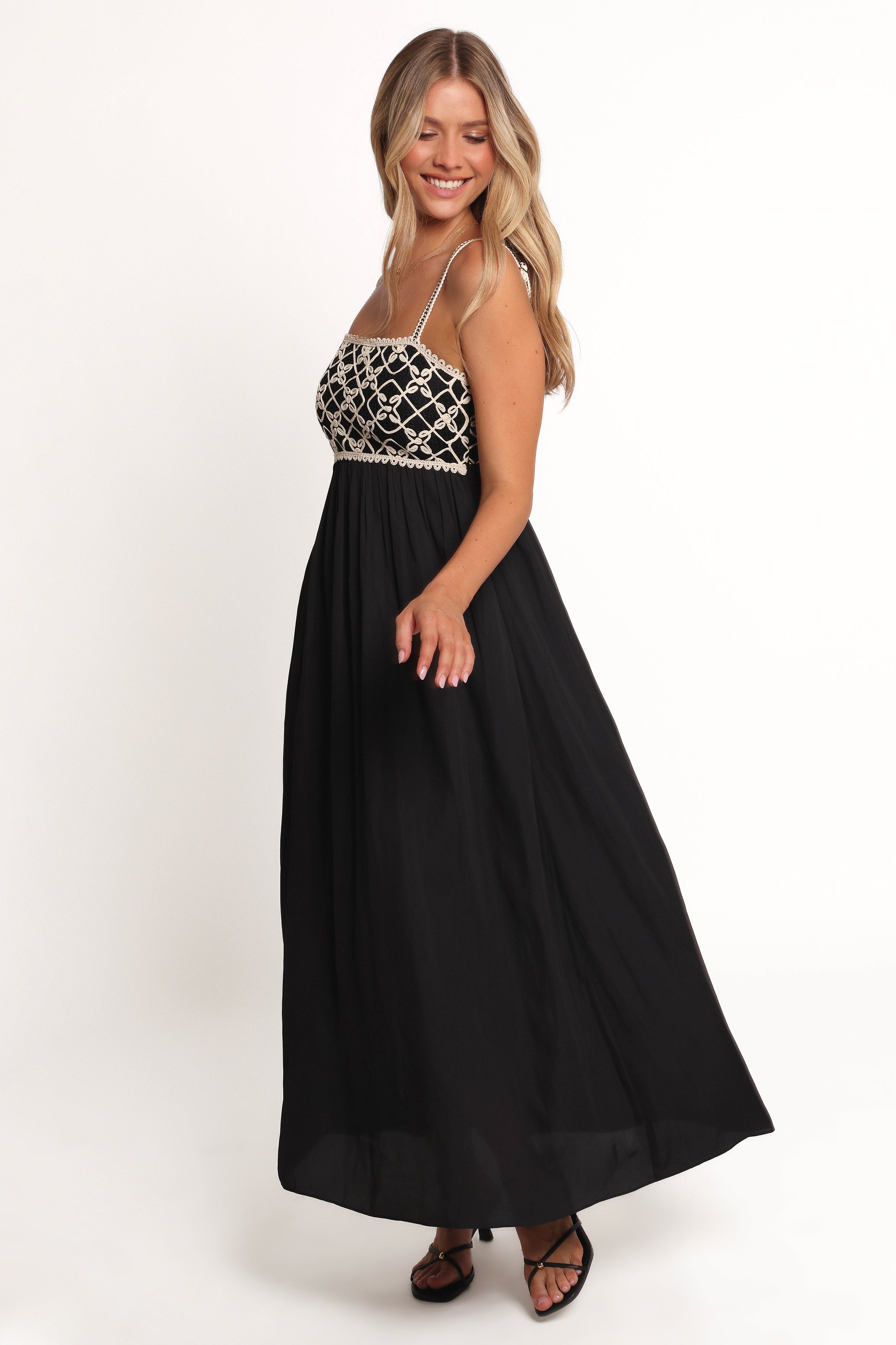 Ysabel Black Square Neck Maxi Dress with Lace Detail