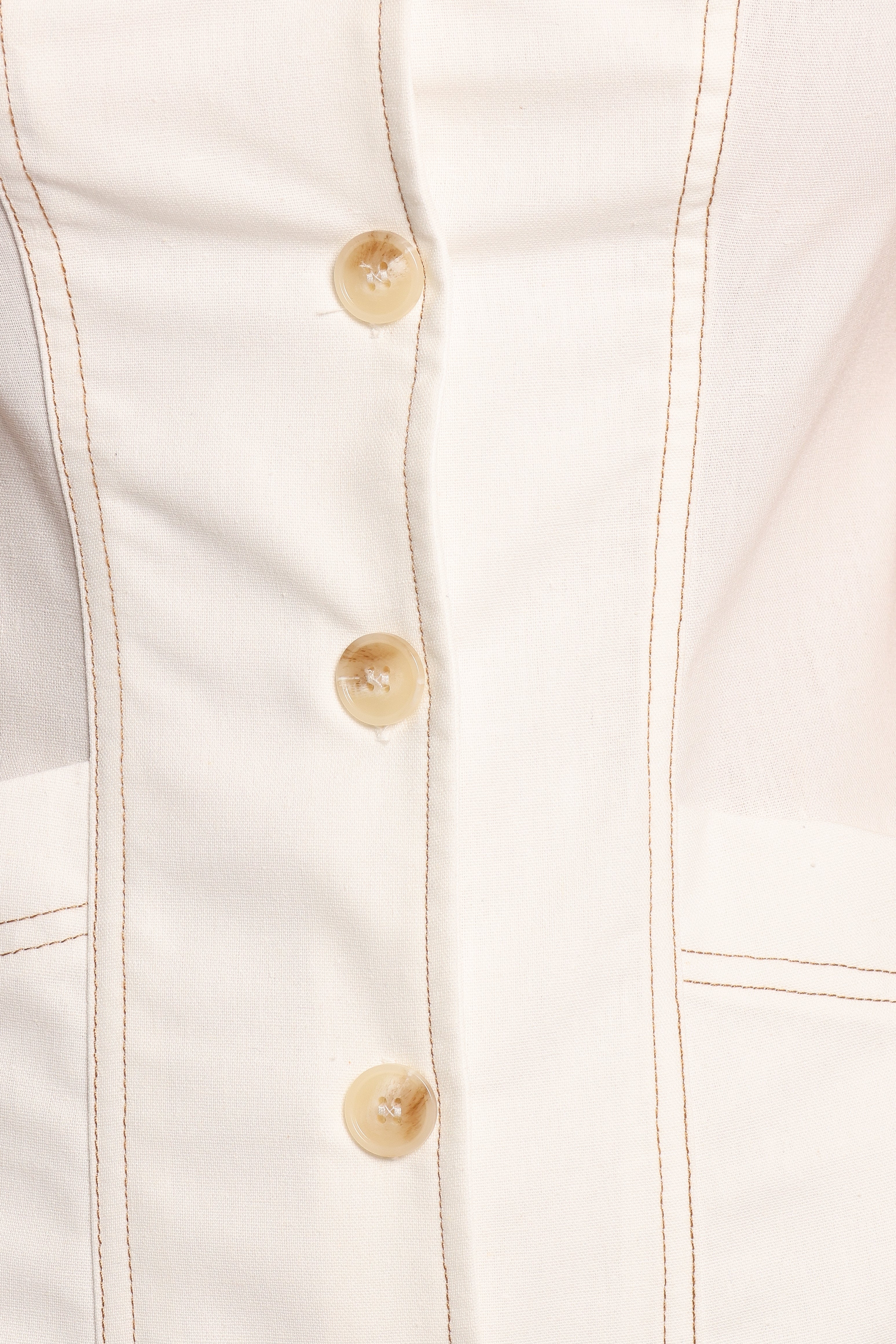 White Cotton Linen Mini Dress with V-Neck & Buttons