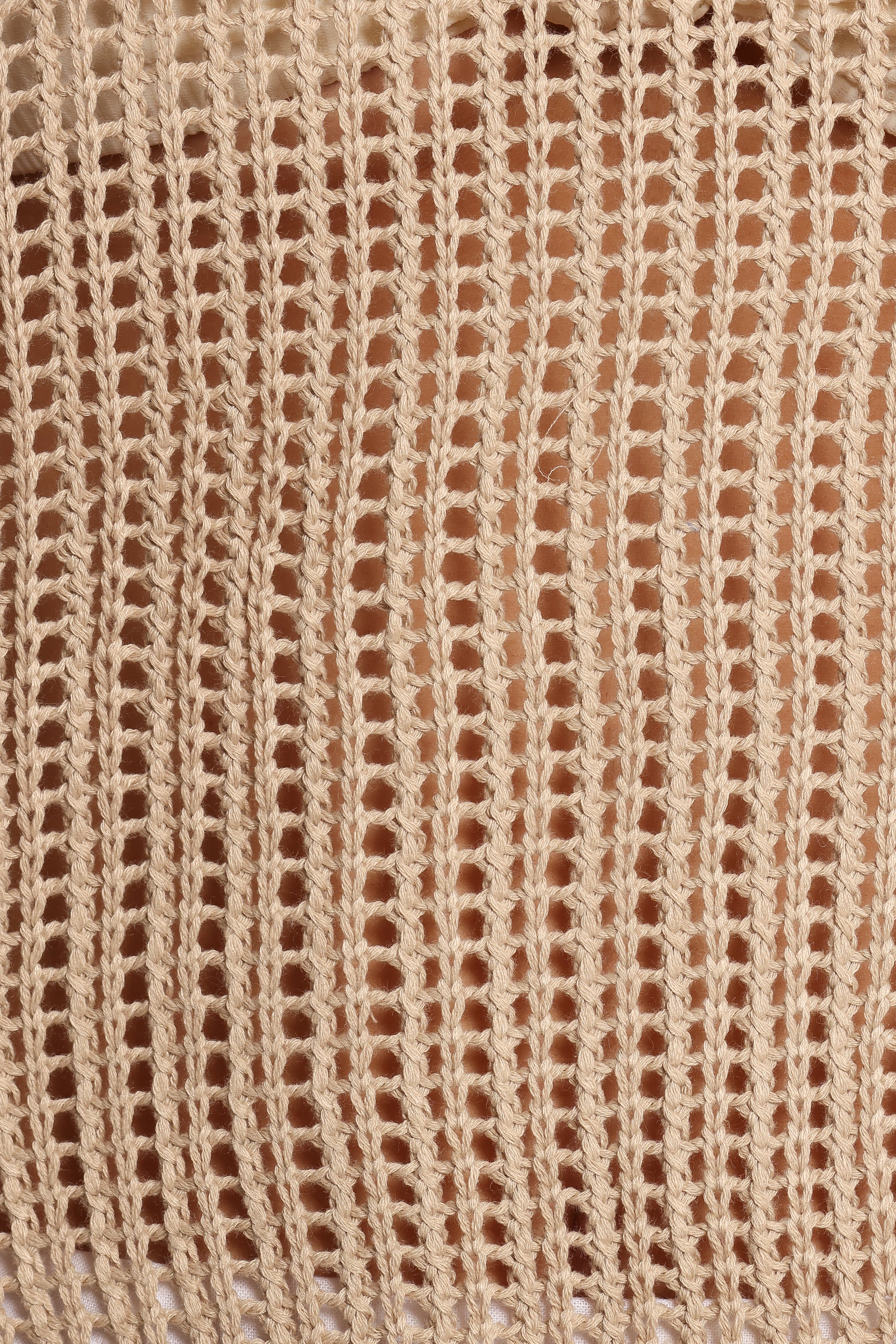 Beige Open Weave Crochet Sweater - 100% Recycled Polyester