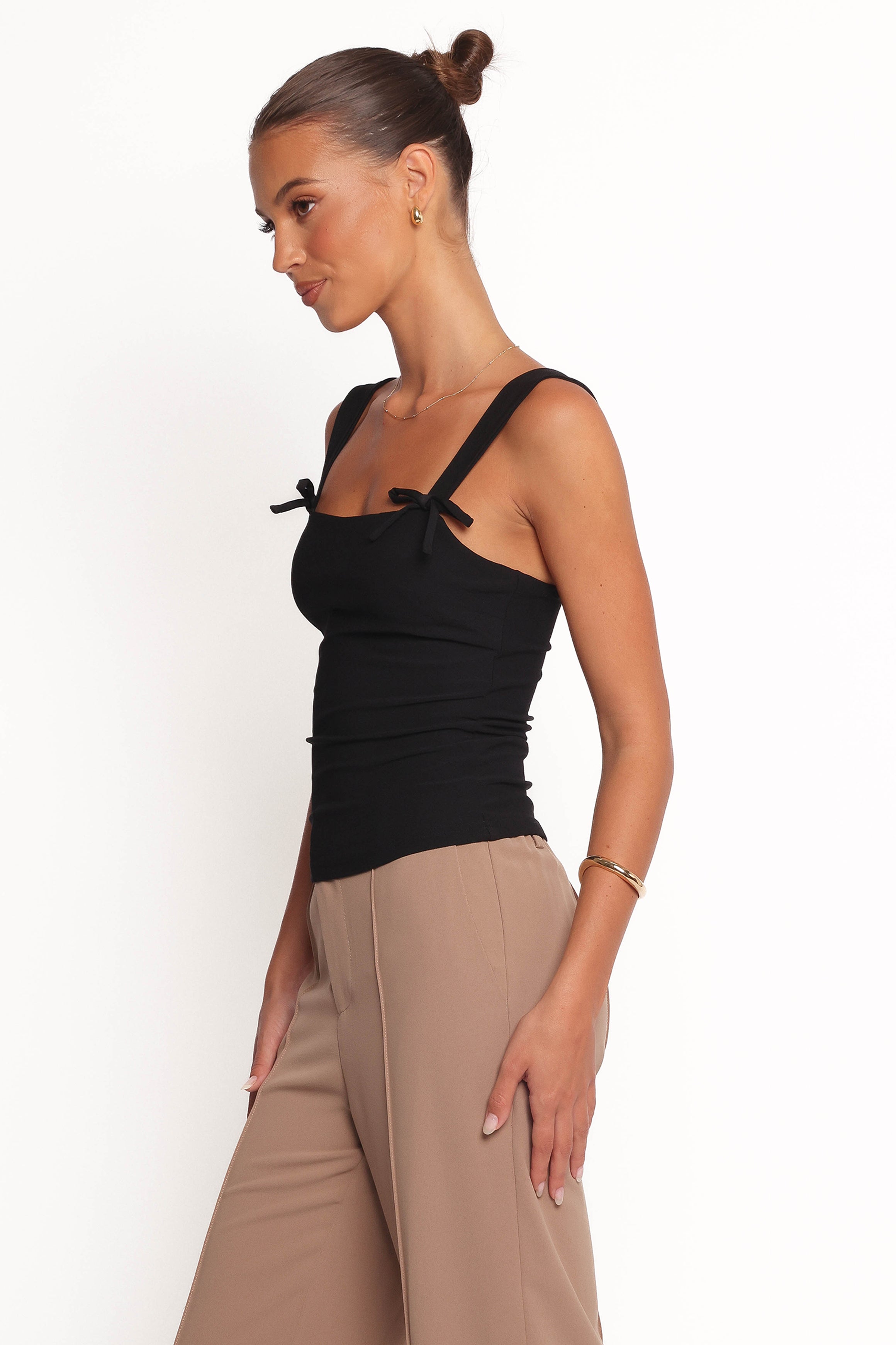 Marley Black Bow Knit Top with Square Neckline