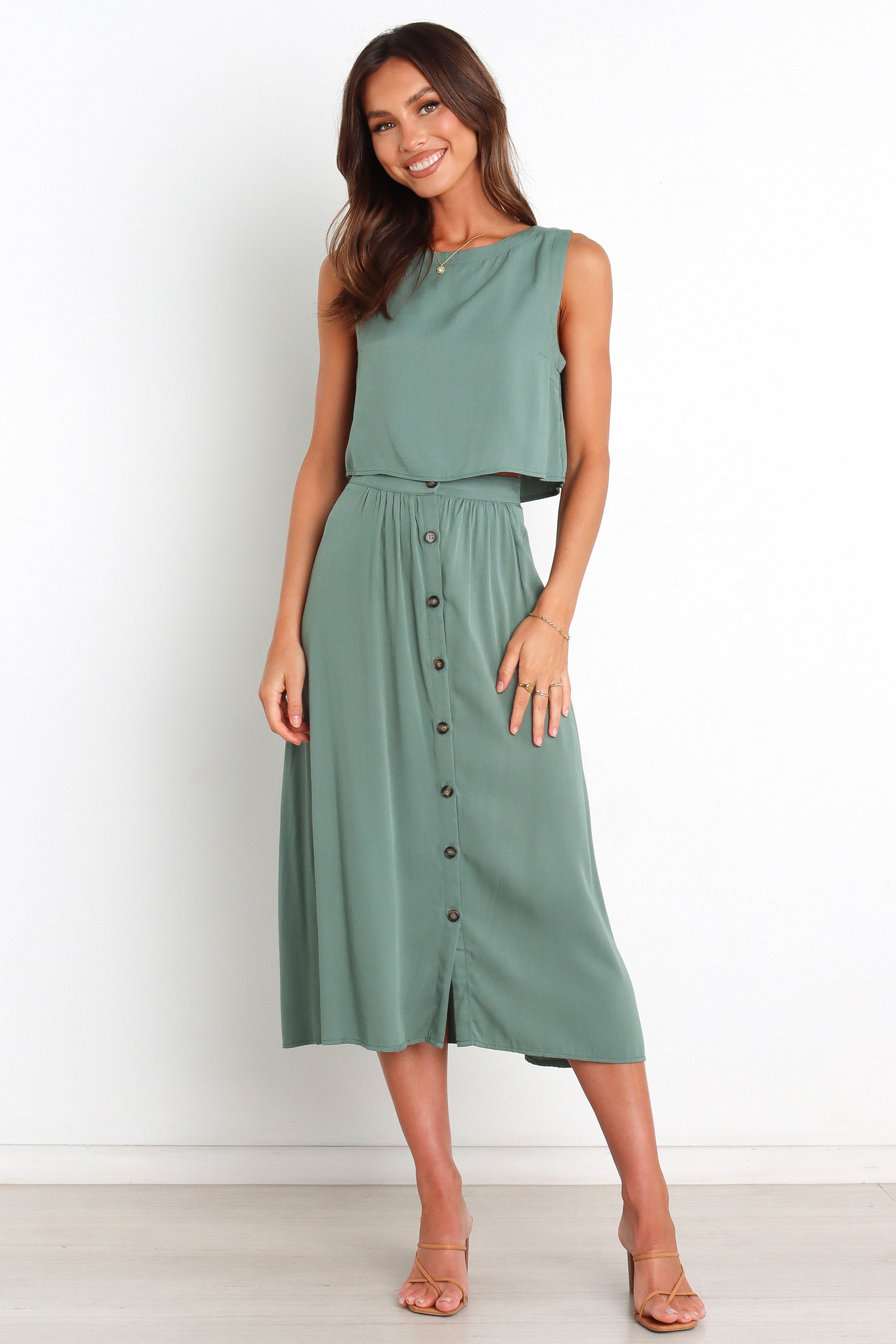 Green Cropped Button-Back Rayon Top - Relaxed Fit Ava
