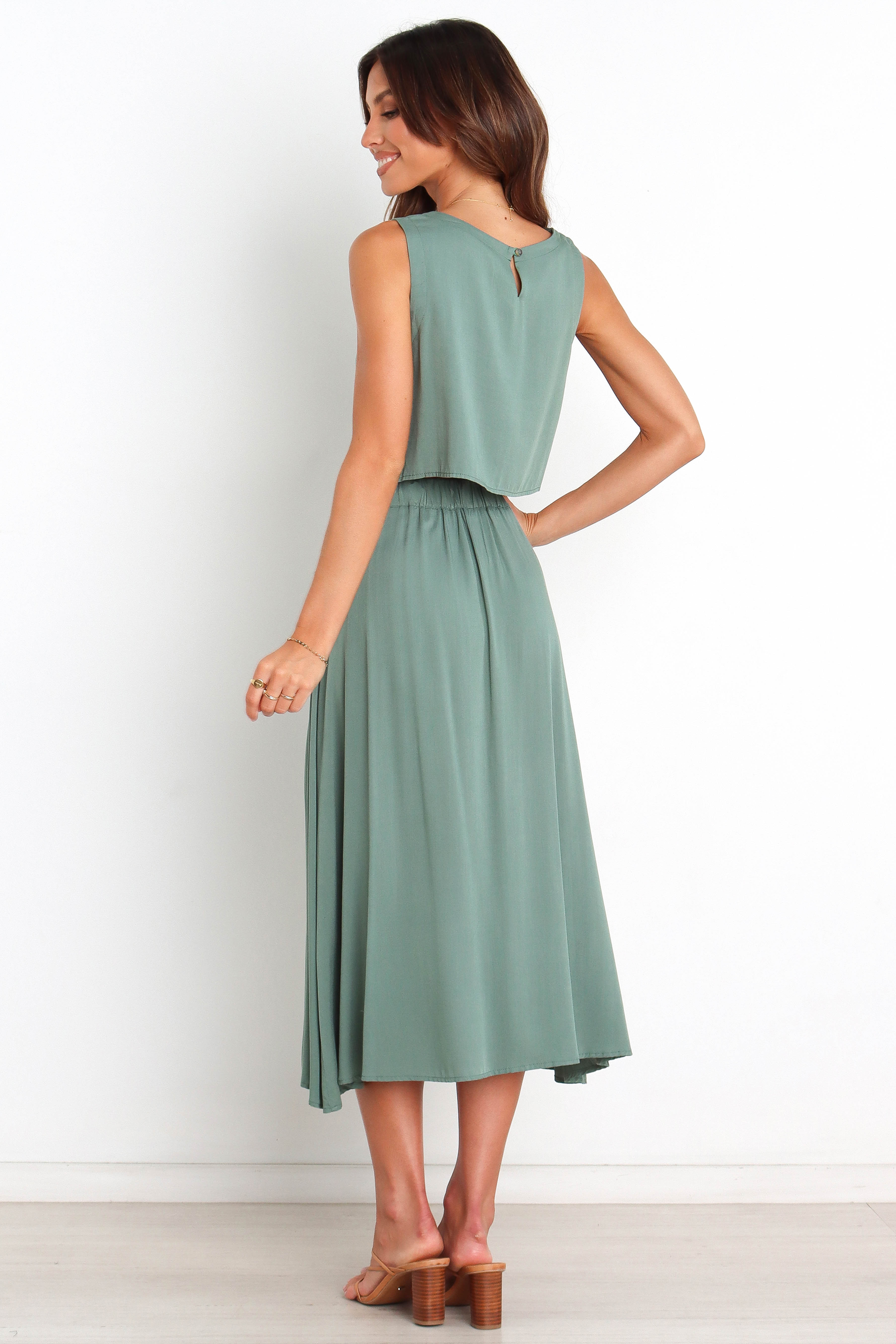 Green Cropped Button-Back Rayon Top - Relaxed Fit Ava