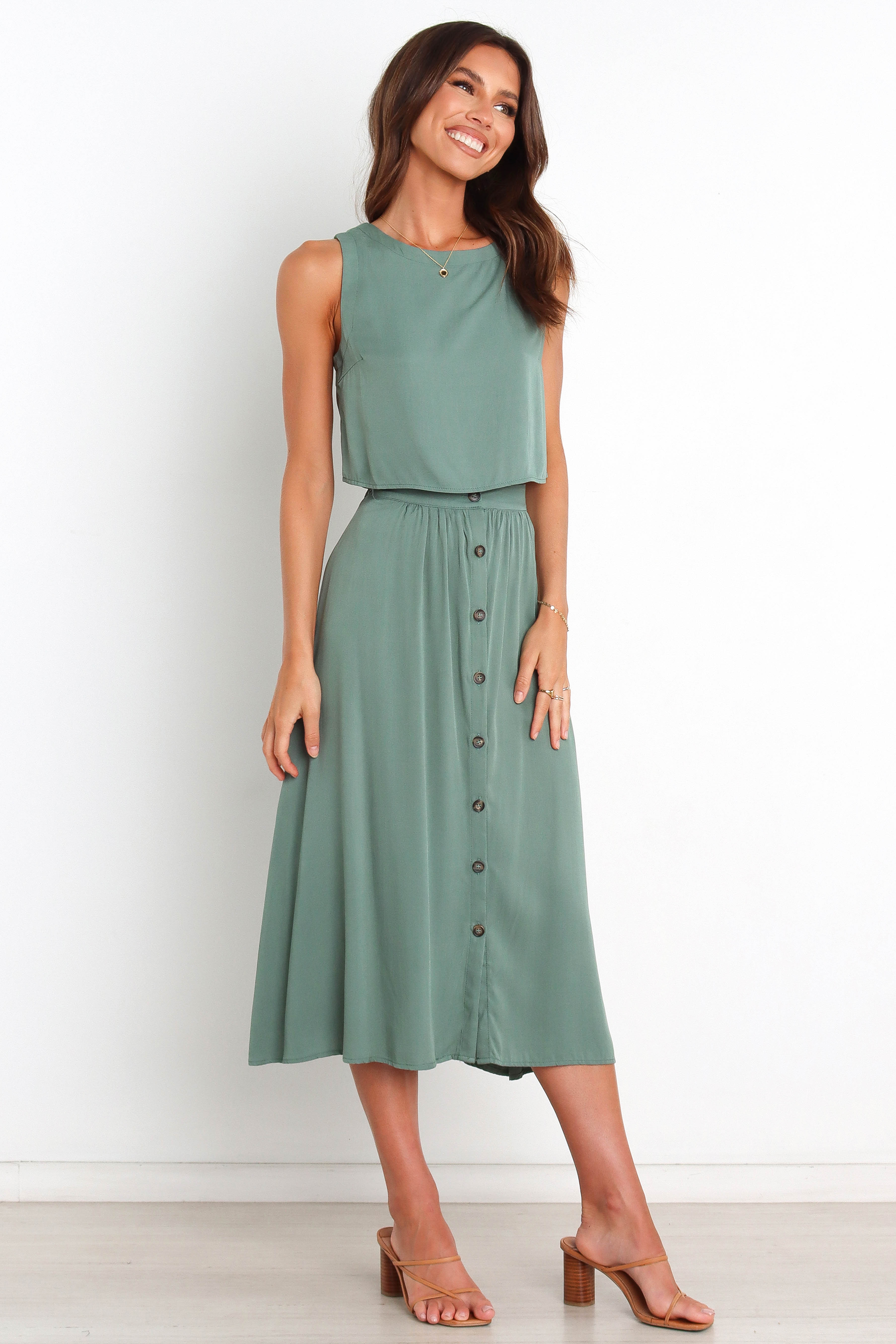 Green Cropped Button-Back Rayon Top - Relaxed Fit Ava