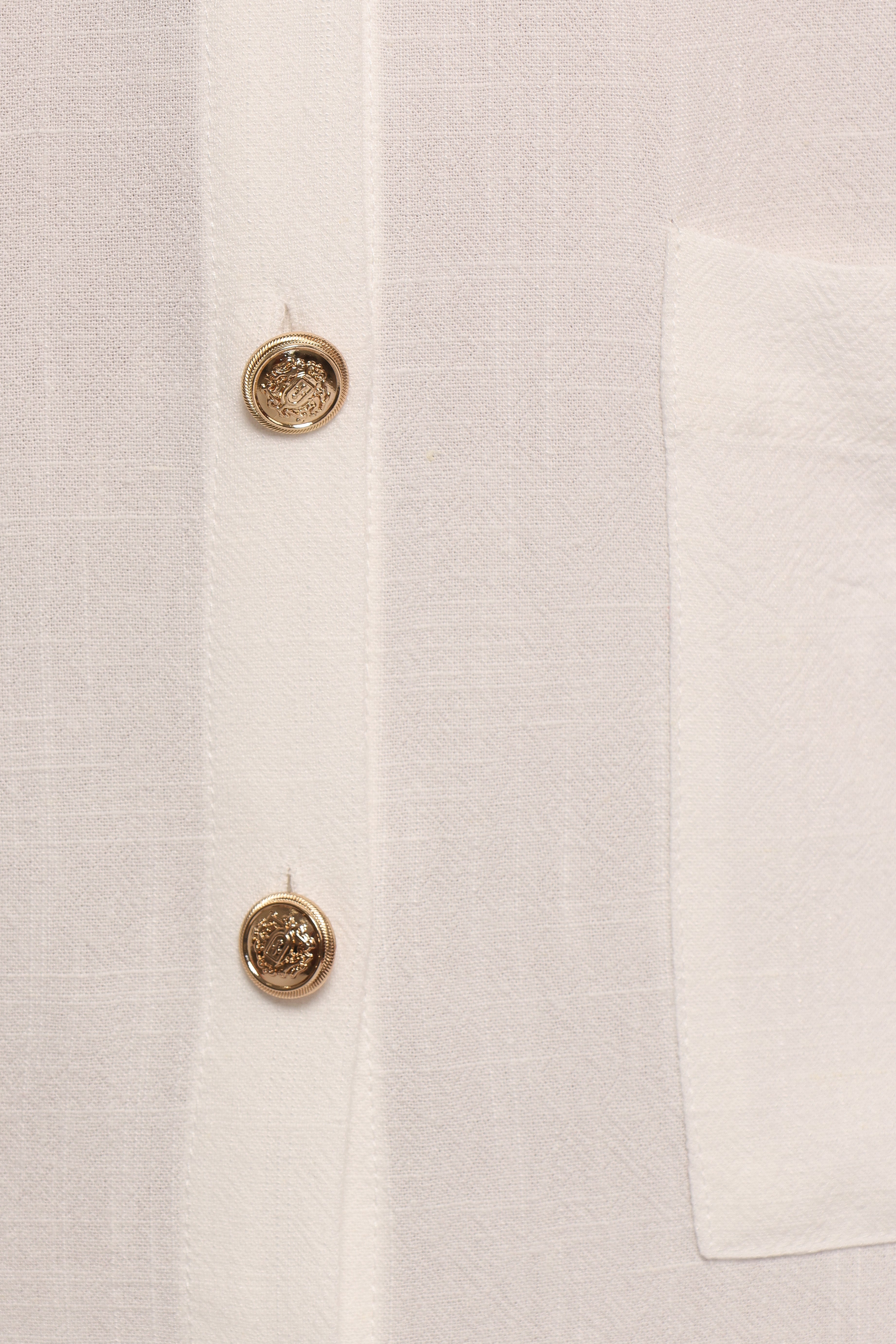 Velvette White Cotton Mini Dress with Gold Buttons & Pockets