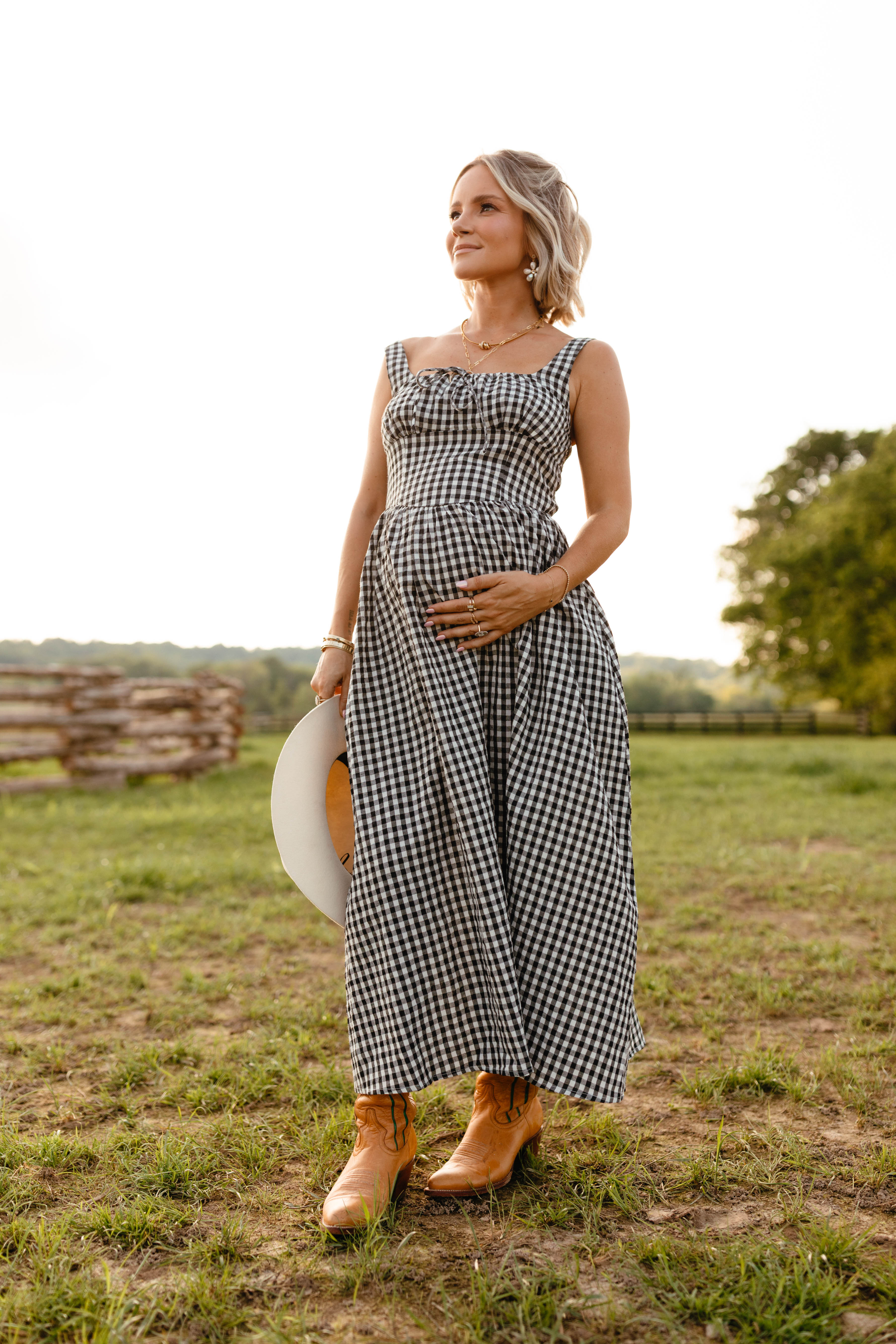 Black Gingham Midi Dress with Square Neckline & Bust Tie Detail - Kinslee