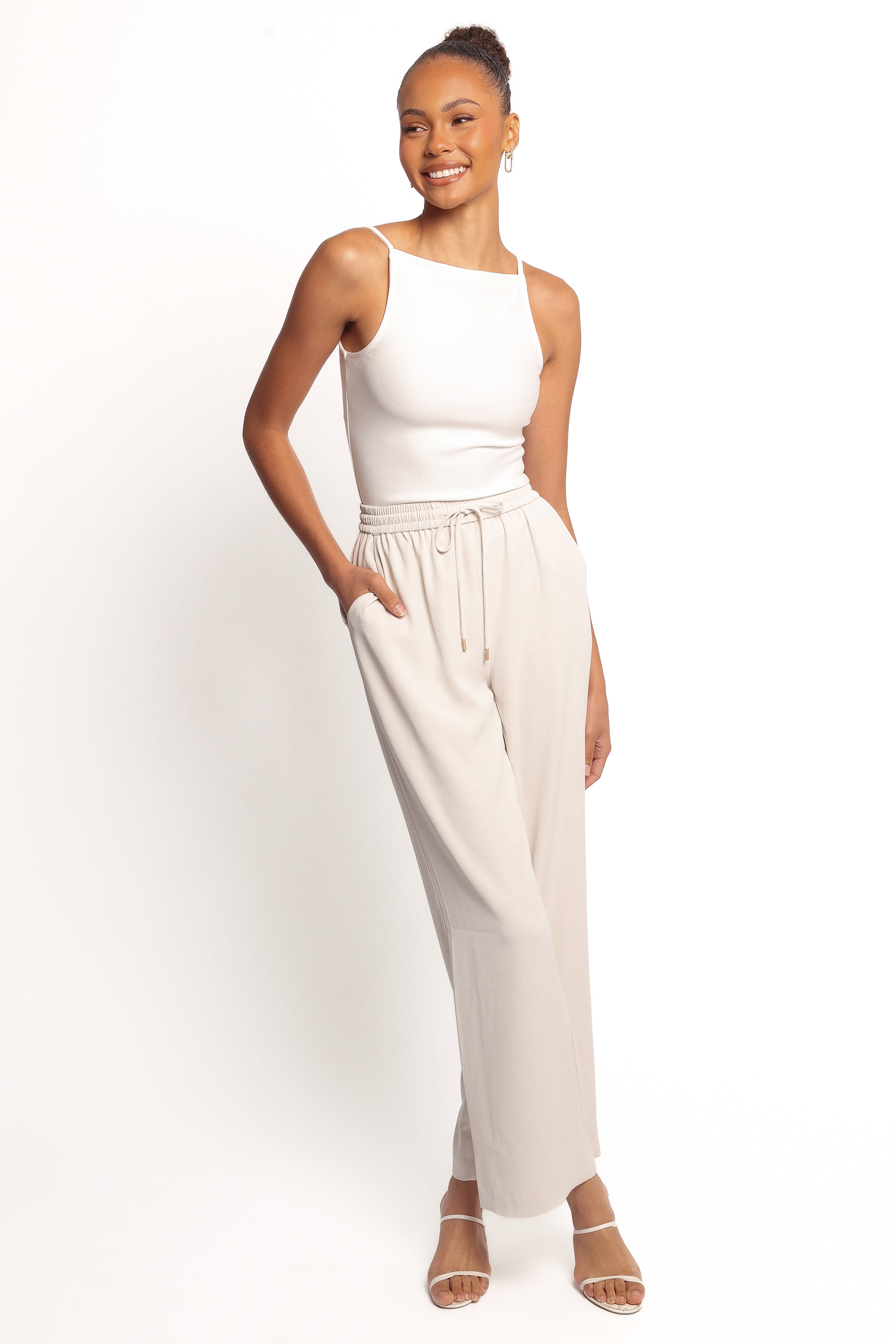Aisling High Waisted Oyster Pants - Recycled Polyester Straight Leg