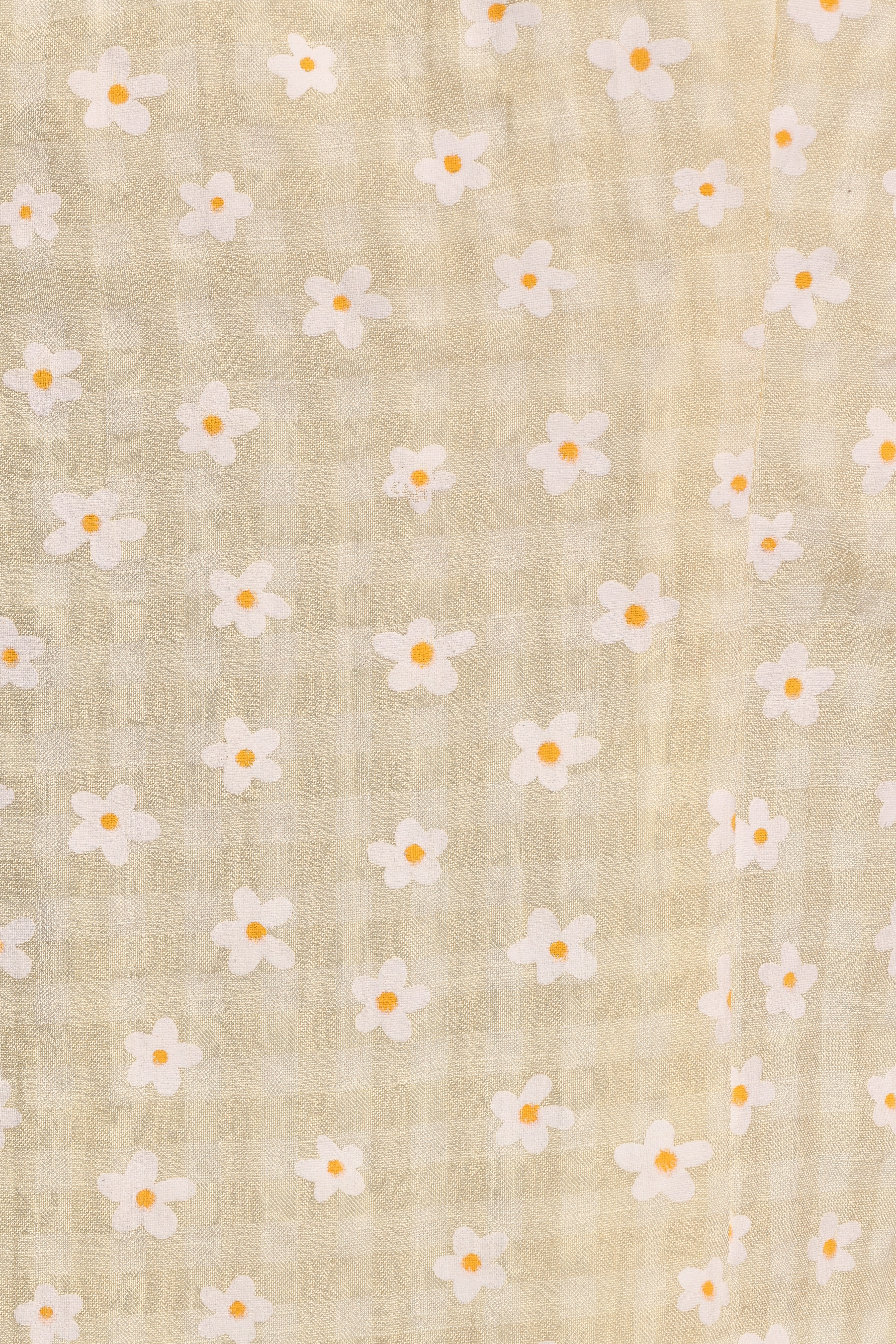 Yellow Gingham Capra Top with Sweetheart Neckline & Daisy Print