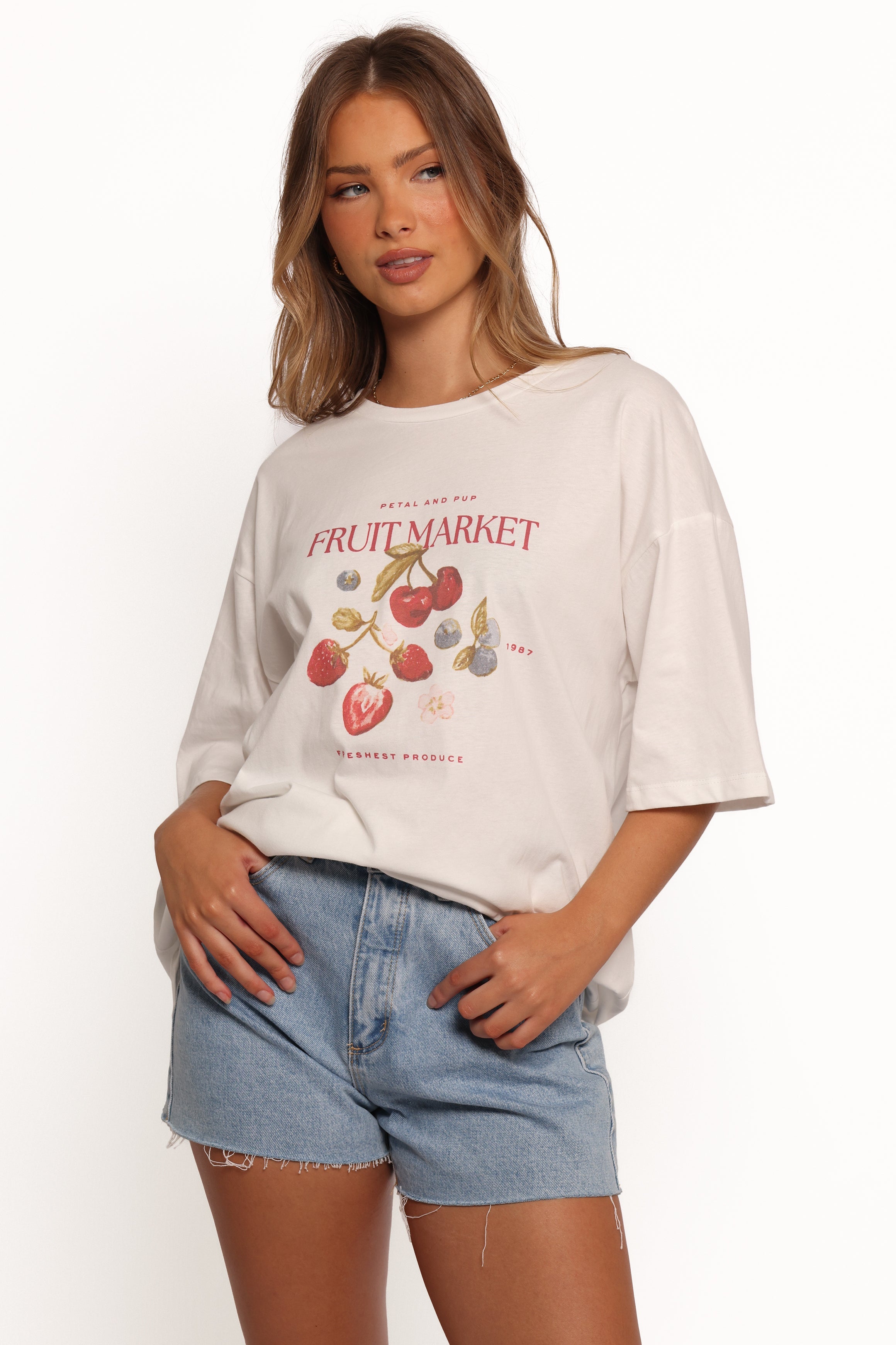 Fruit Graphic Oversized Cotton Tee - White Loa T-Shirt