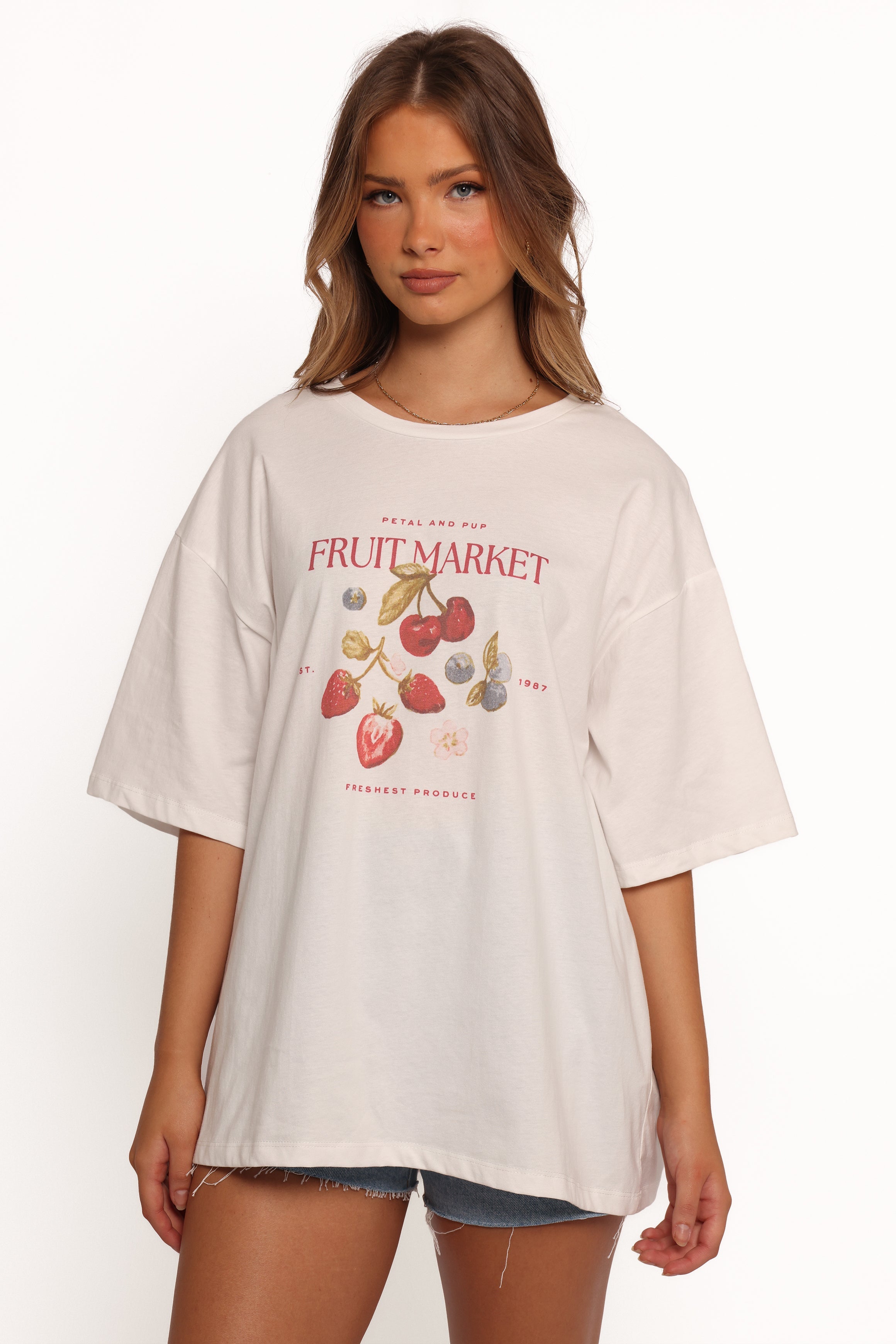 Fruit Graphic Oversized Cotton Tee - White Loa T-Shirt