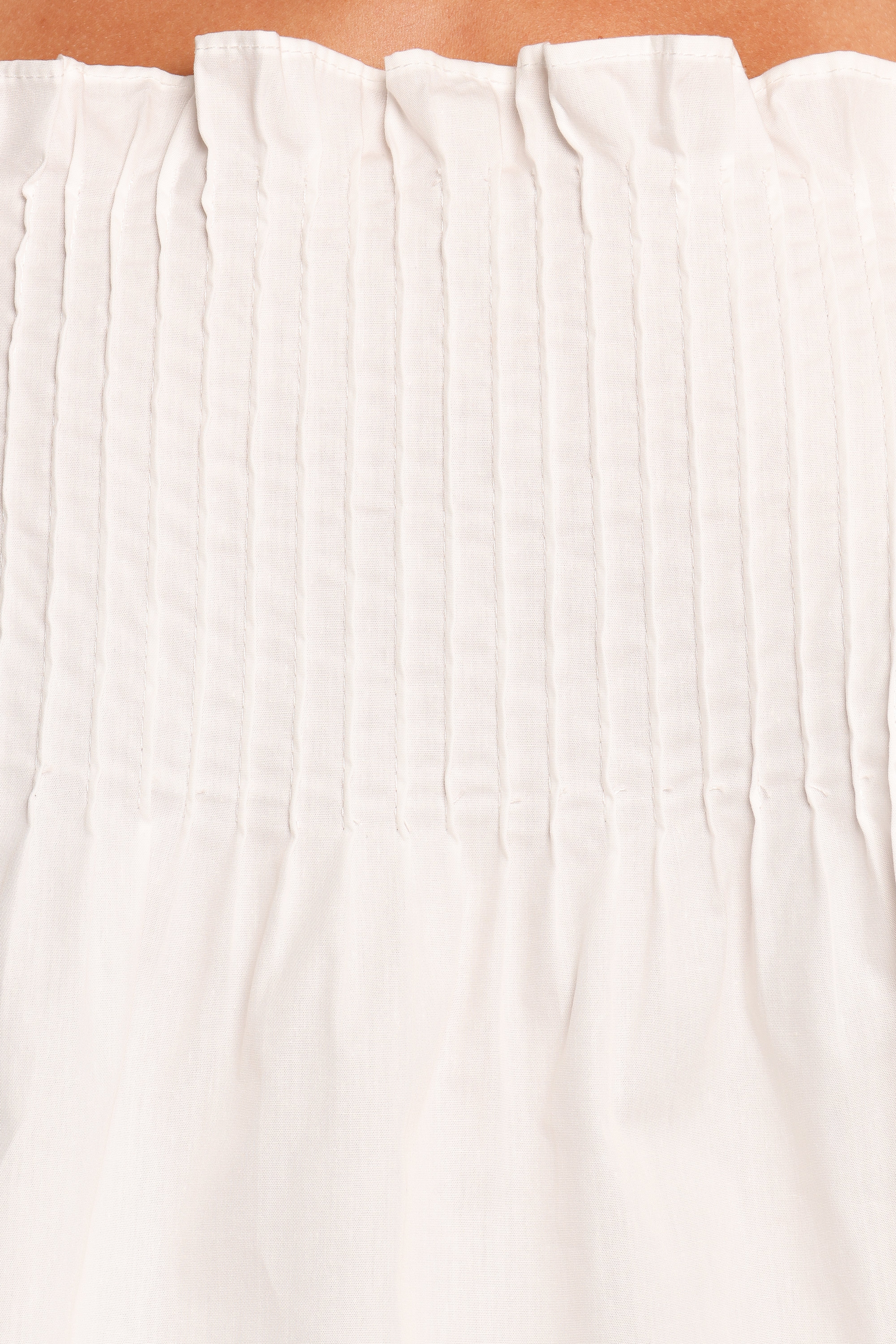 White Carson Pleated Sleeveless Top with Square Neckline