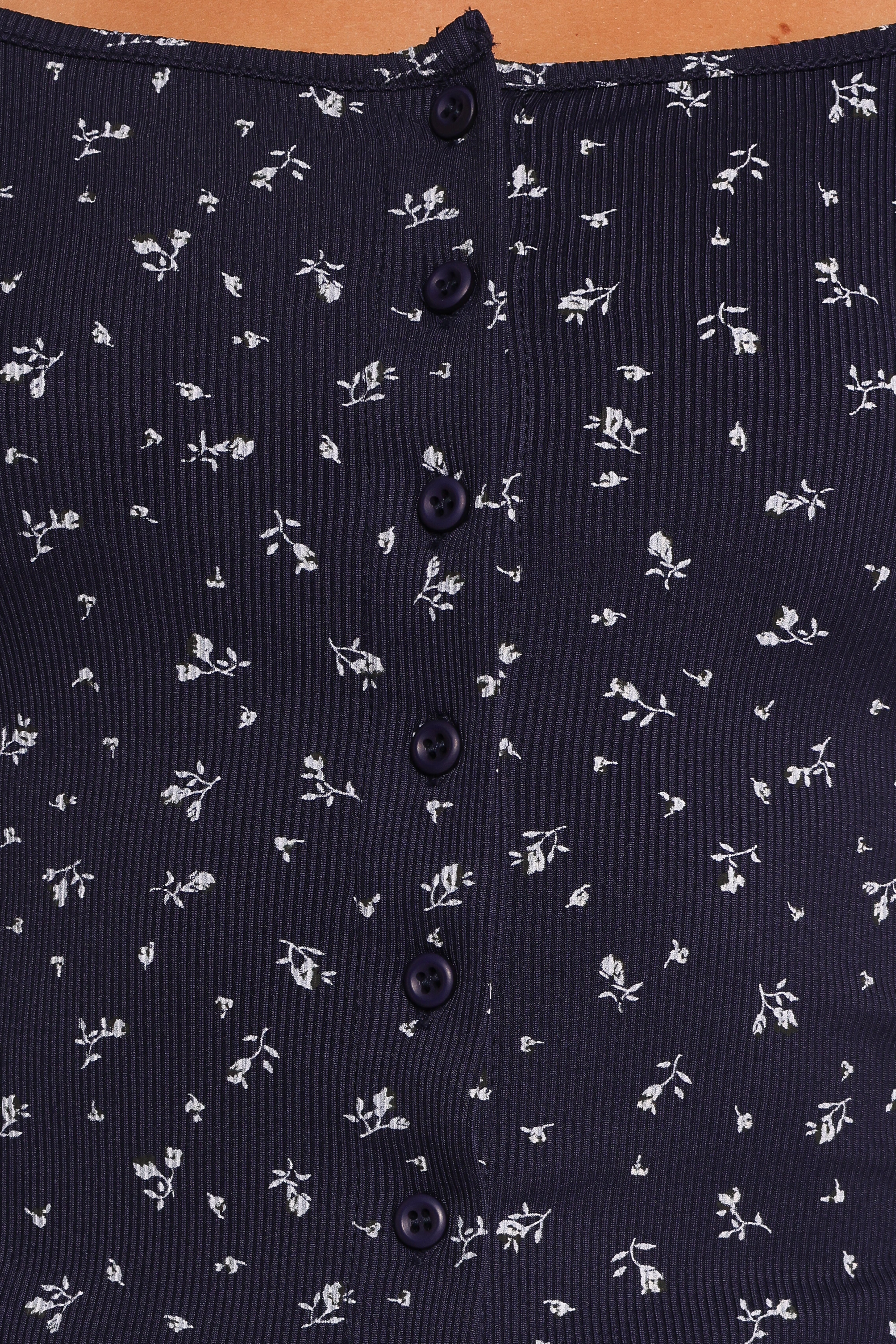 Navy Ditsy Floral Long Sleeve Top with Square Neckline – Keanu