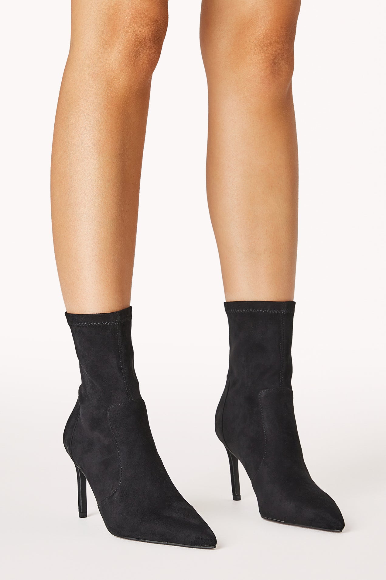 Rachael Black Suede Stiletto Ankle Boots with Gold Zip