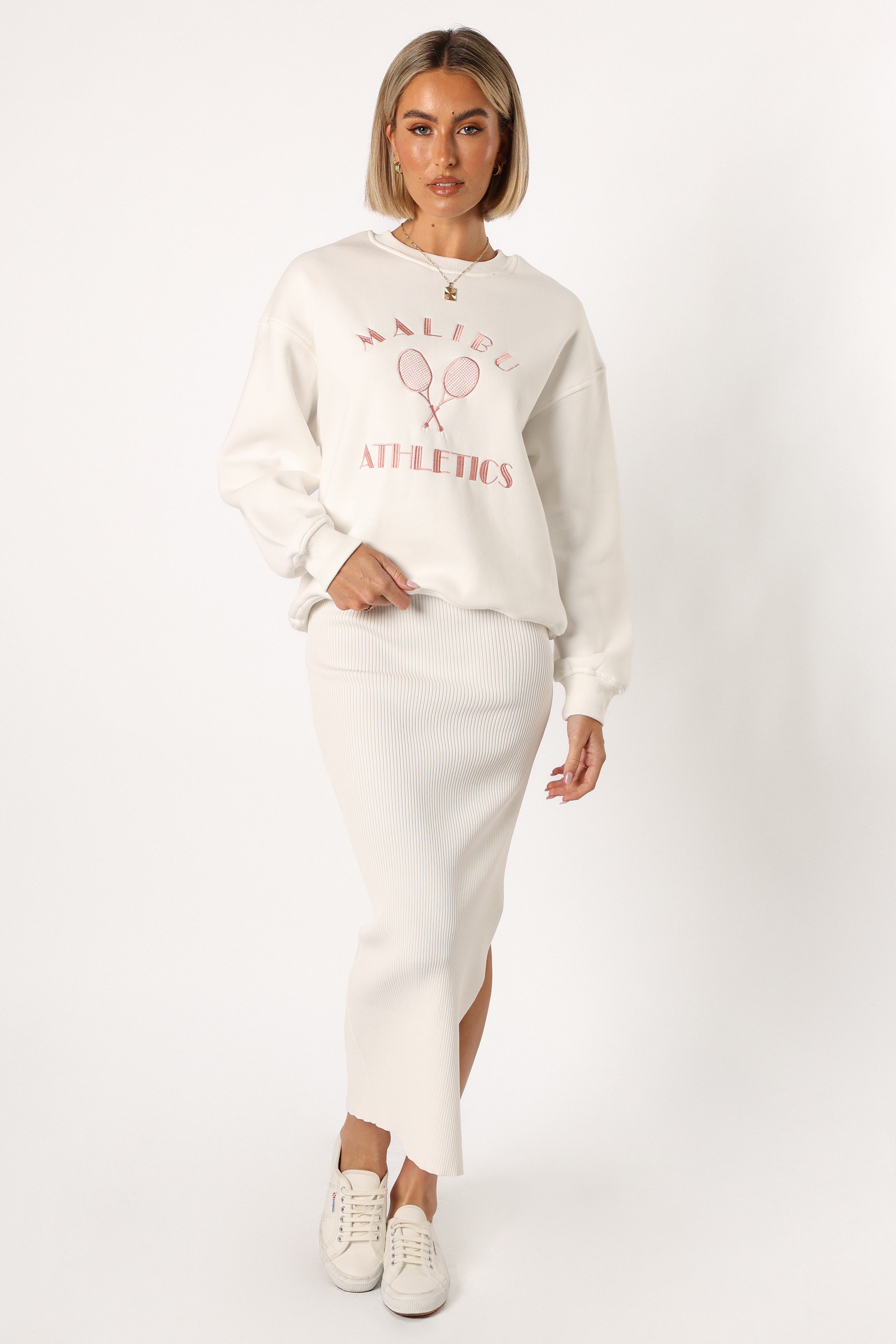 Cielo Malibu Tennis Print Sweatshirt - White Crewneck