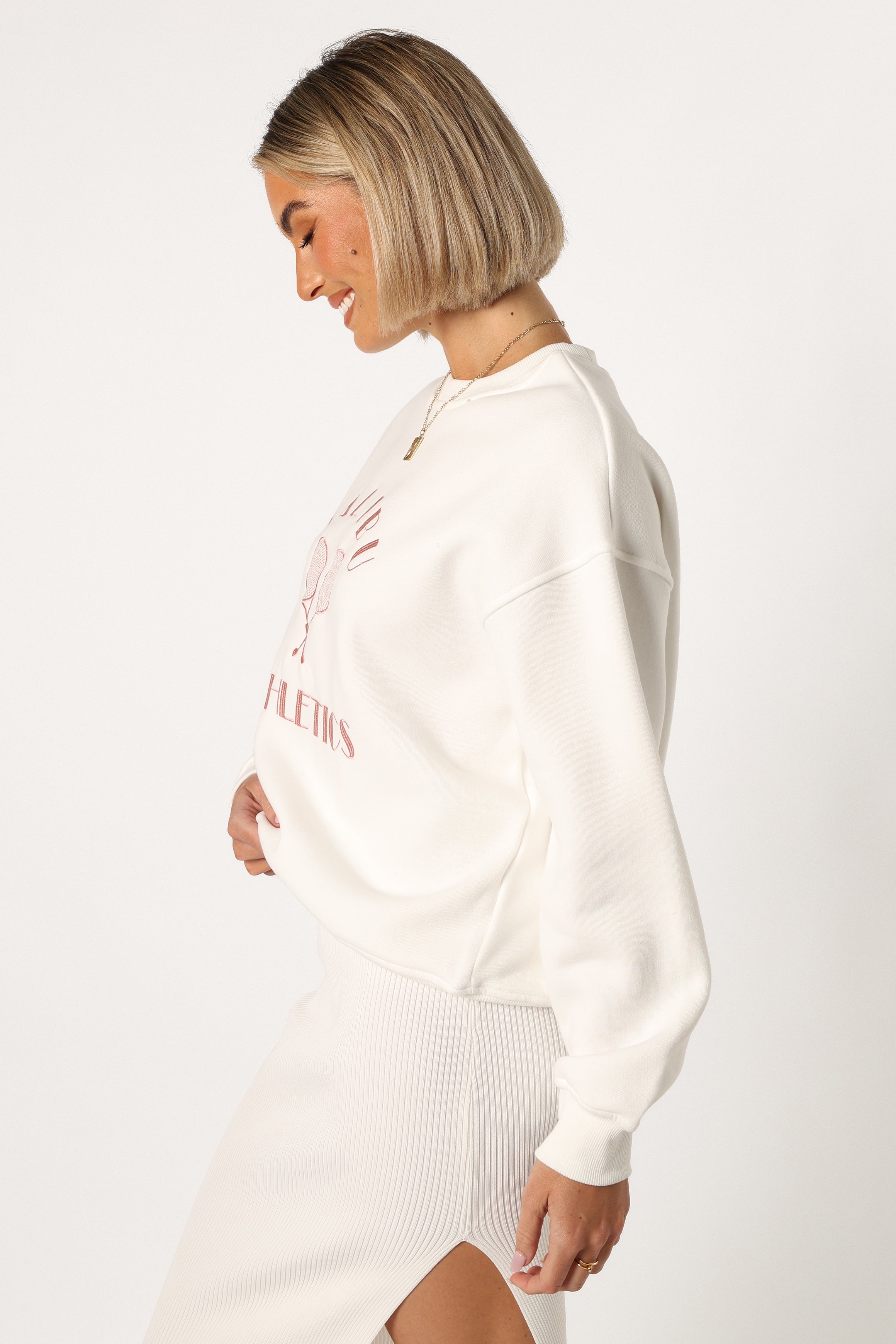 Cielo Malibu Tennis Print Sweatshirt - White Crewneck