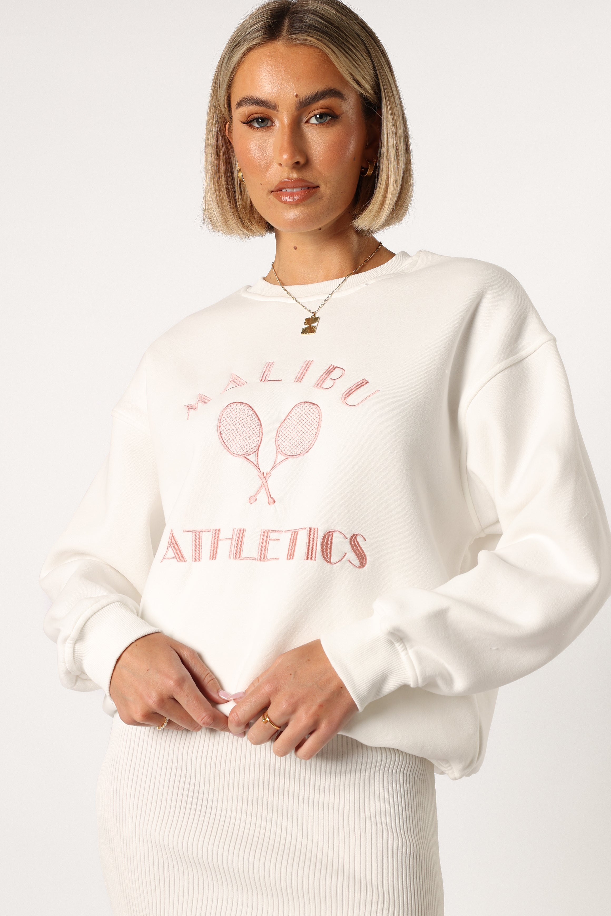 Cielo Malibu Tennis Print Sweatshirt - White Crewneck