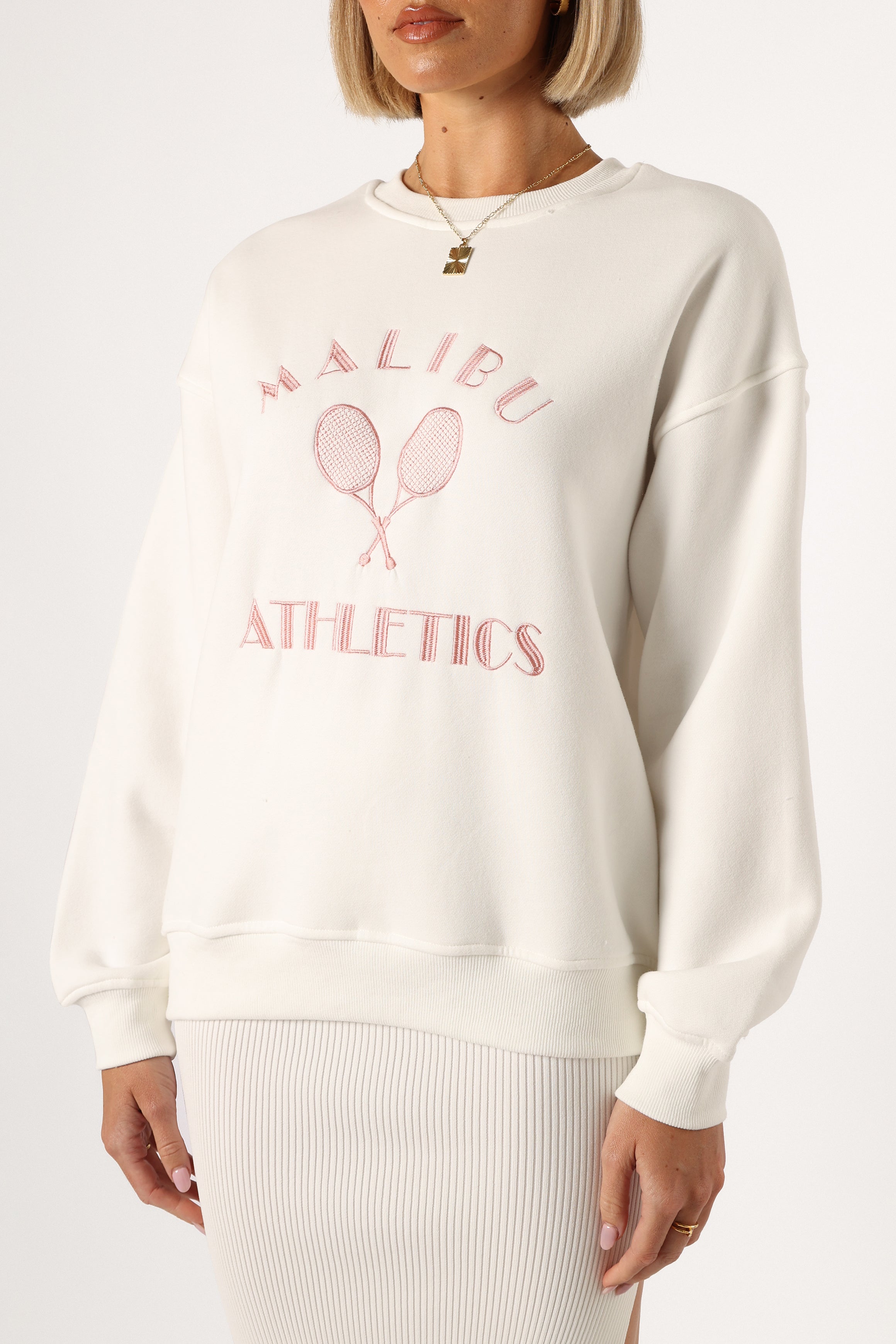 Cielo Malibu Tennis Print Sweatshirt - White Crewneck