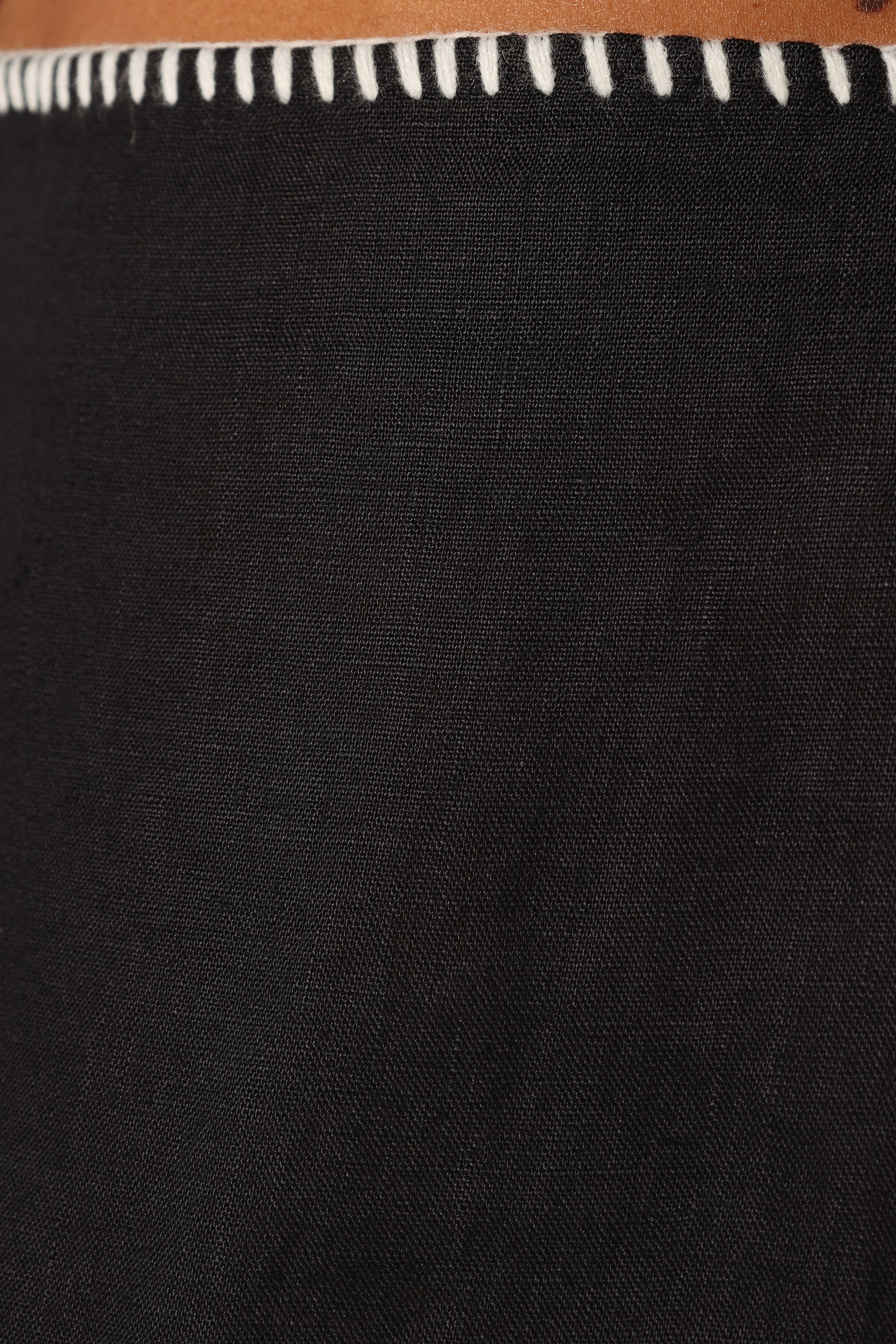 Black Linen Midi Skirt with Elastic Waist & Back Split - Odette