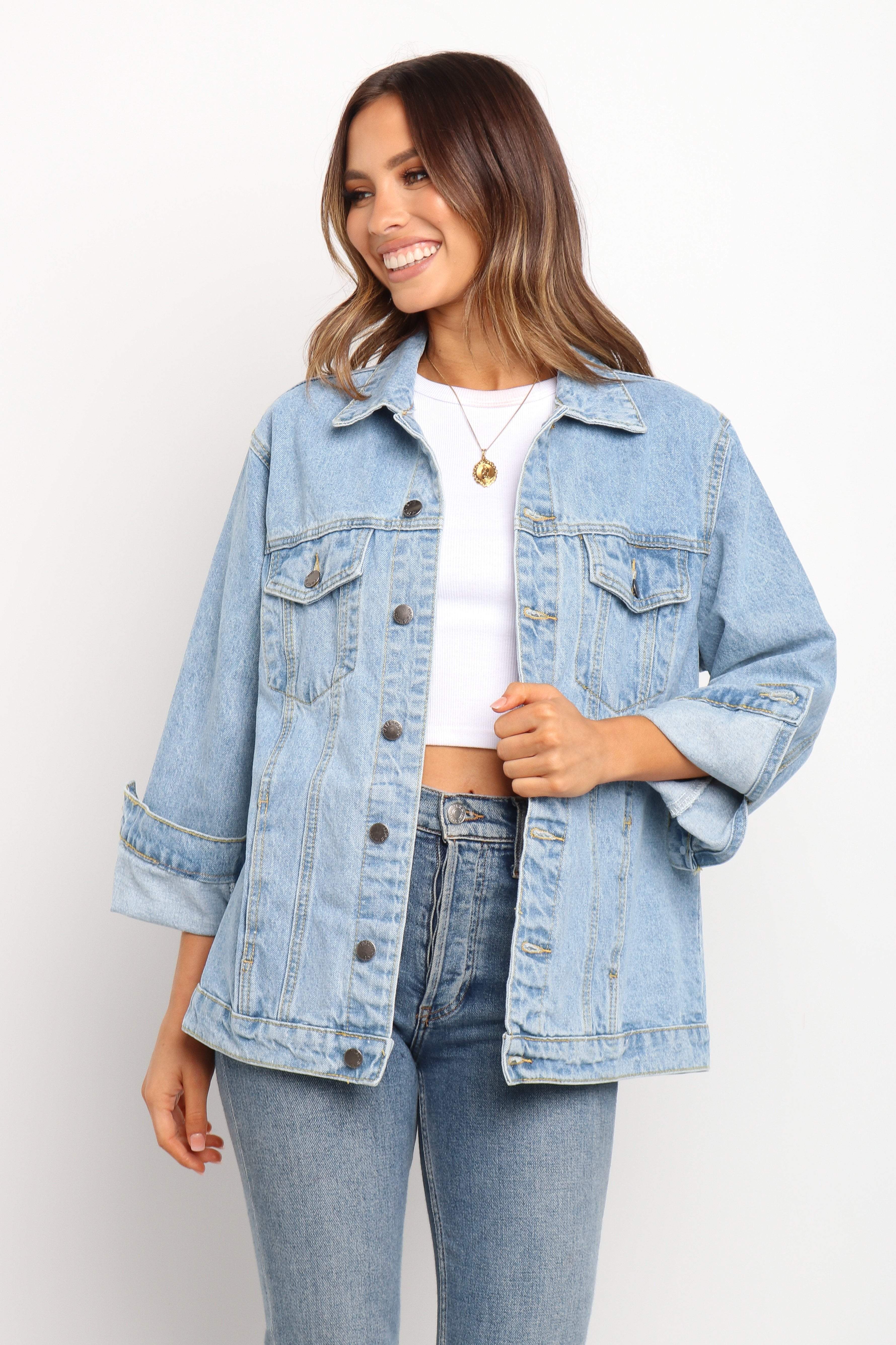 Light Wash Denim Jacket for Women - Relaxed Fit 100% Cotton
