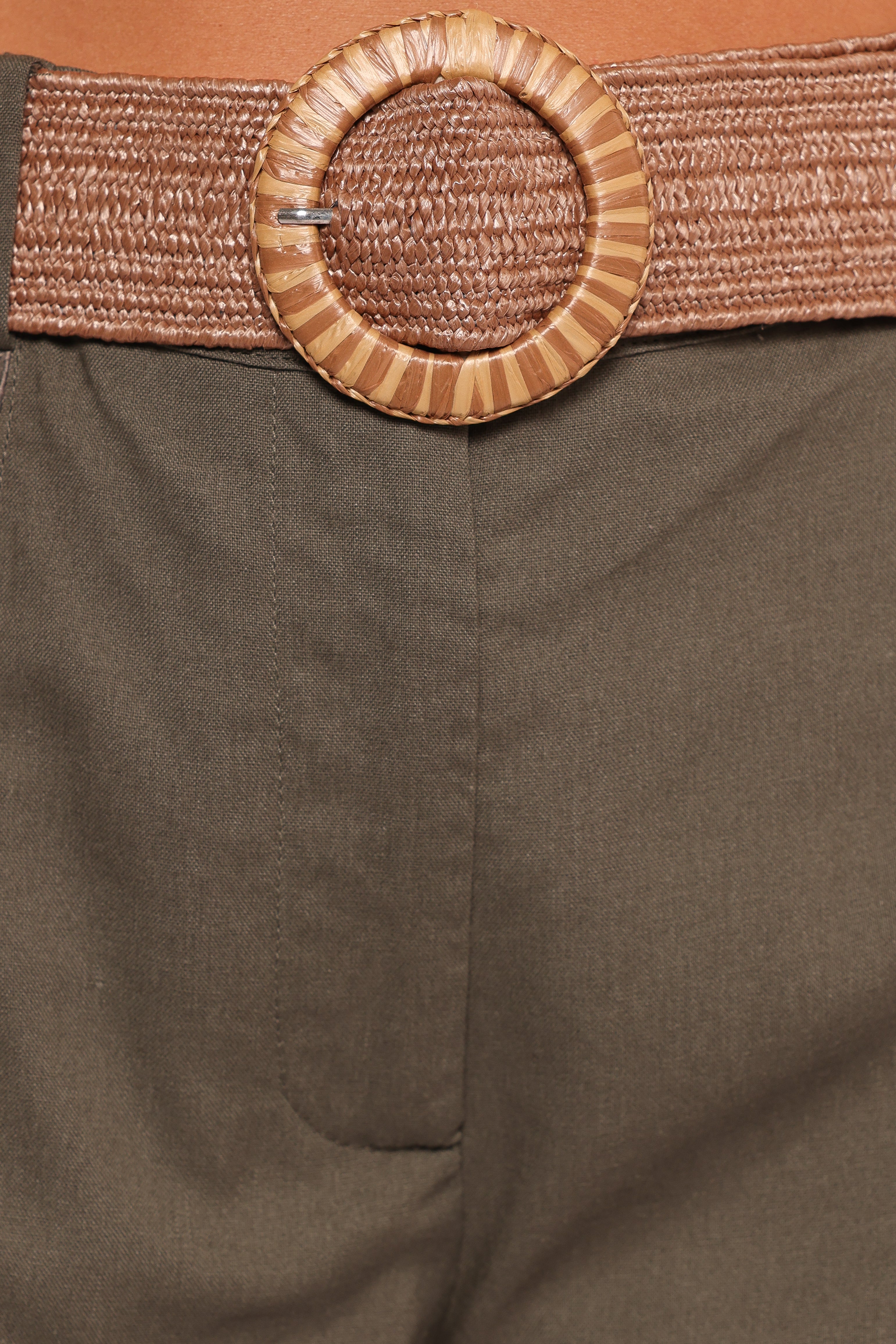 Napa High-Rise Linen Shorts with Belt - Vineyard Green