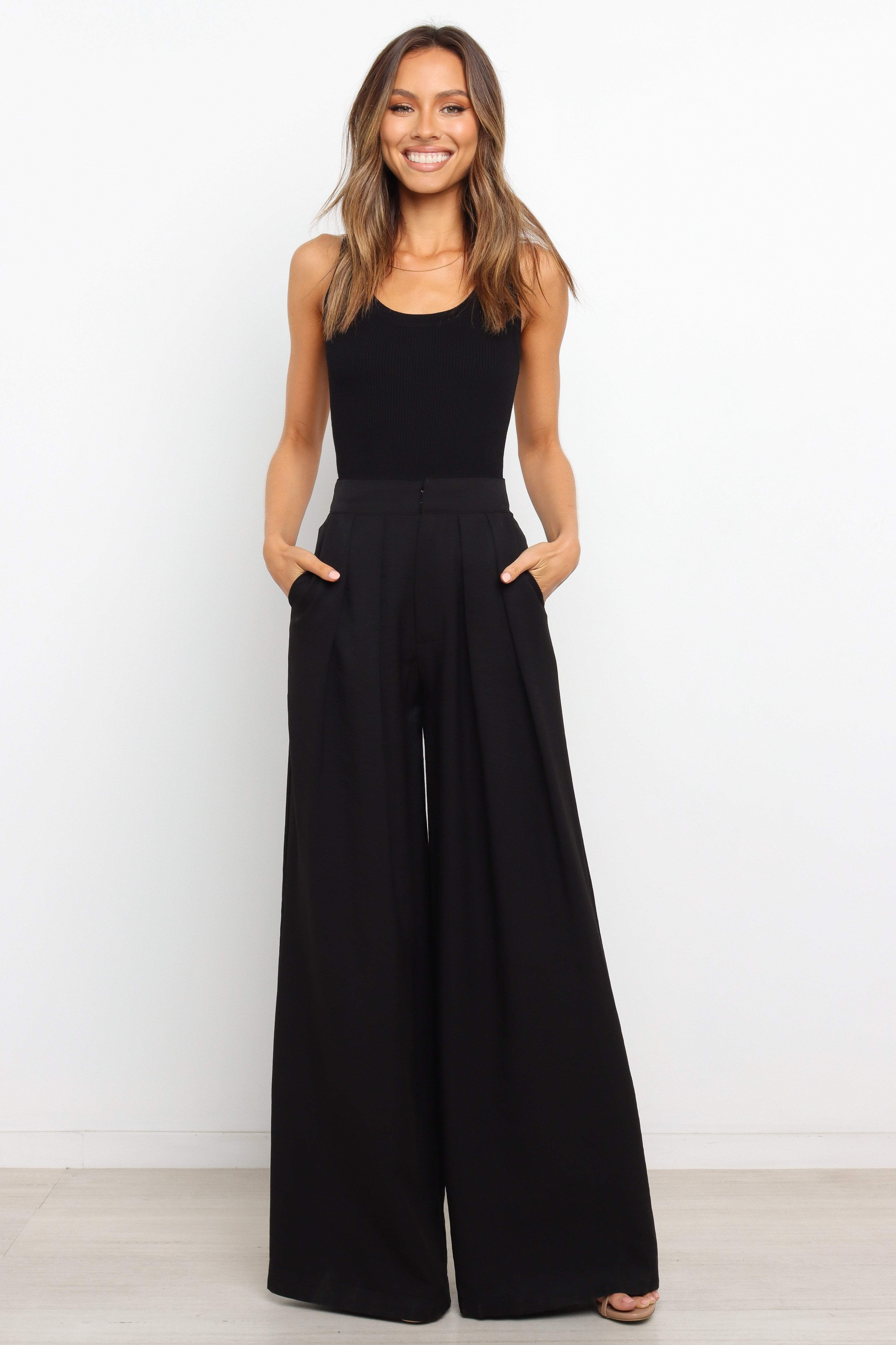 Mayson High Waisted Wide Leg Pants - Black Rayon Blend
