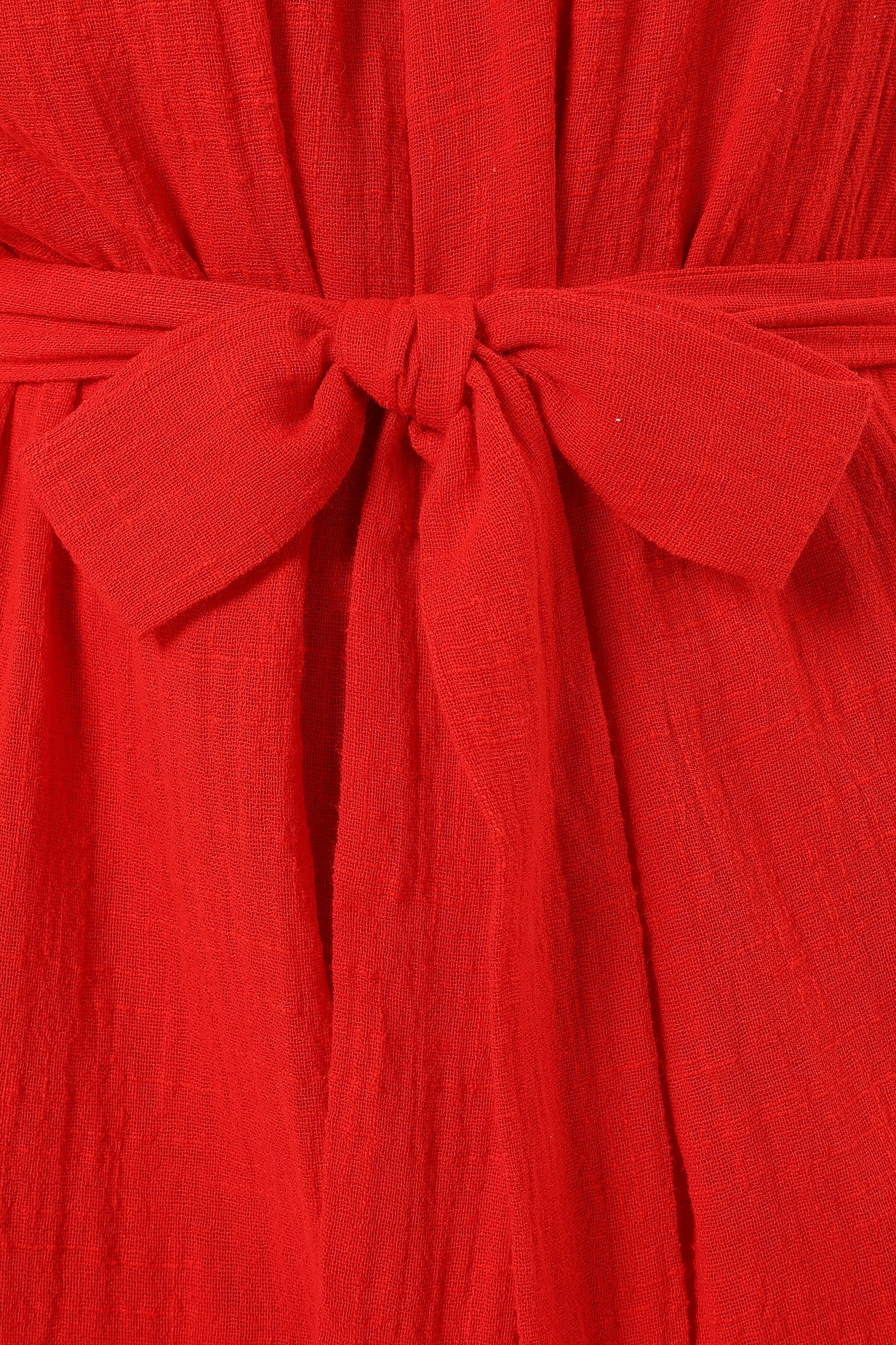 Red Cotton Alondra Jumpsuit with Adjustable Straps & Pockets