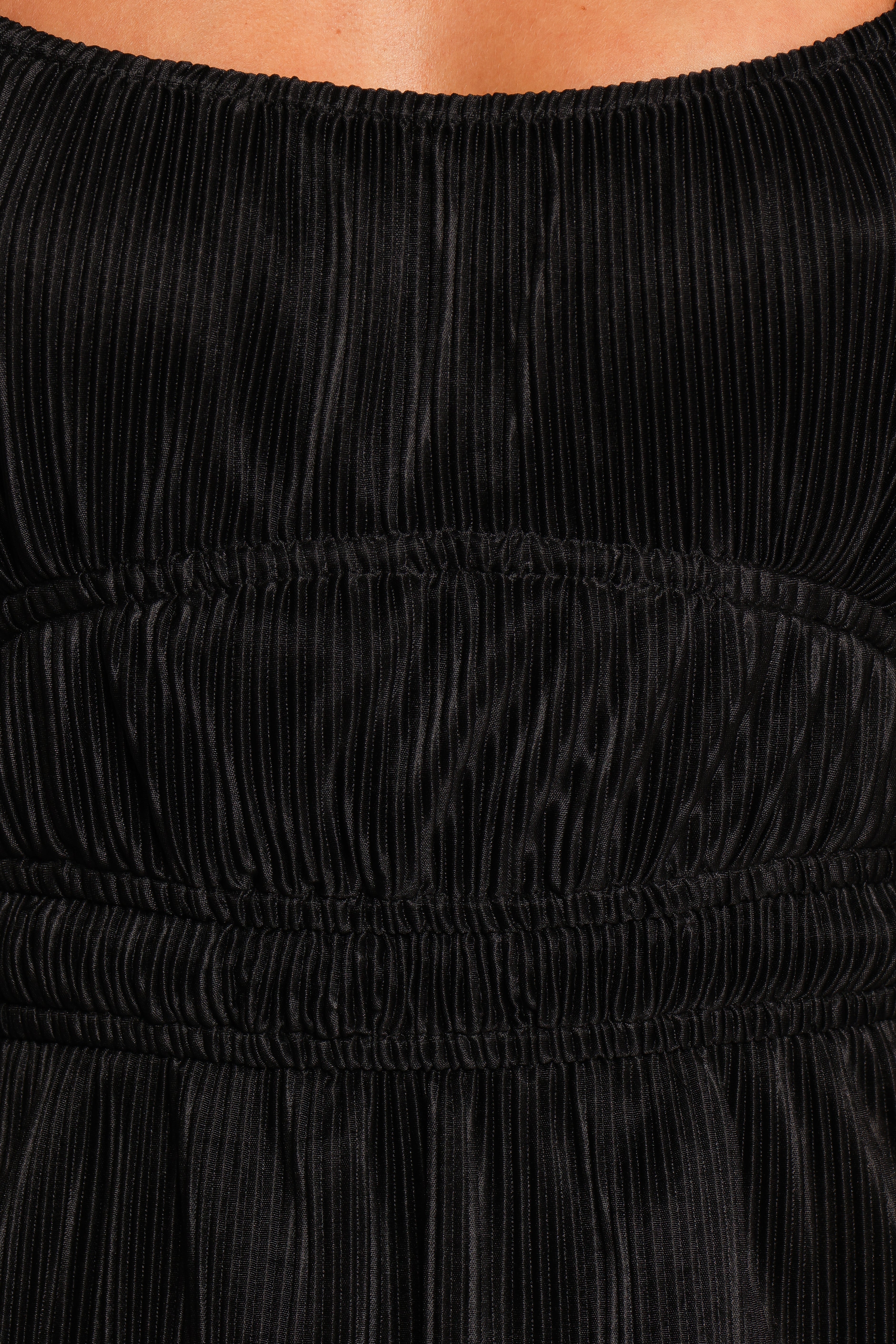 Ceppia Black Plisse Crop Top with Balloon Sleeves