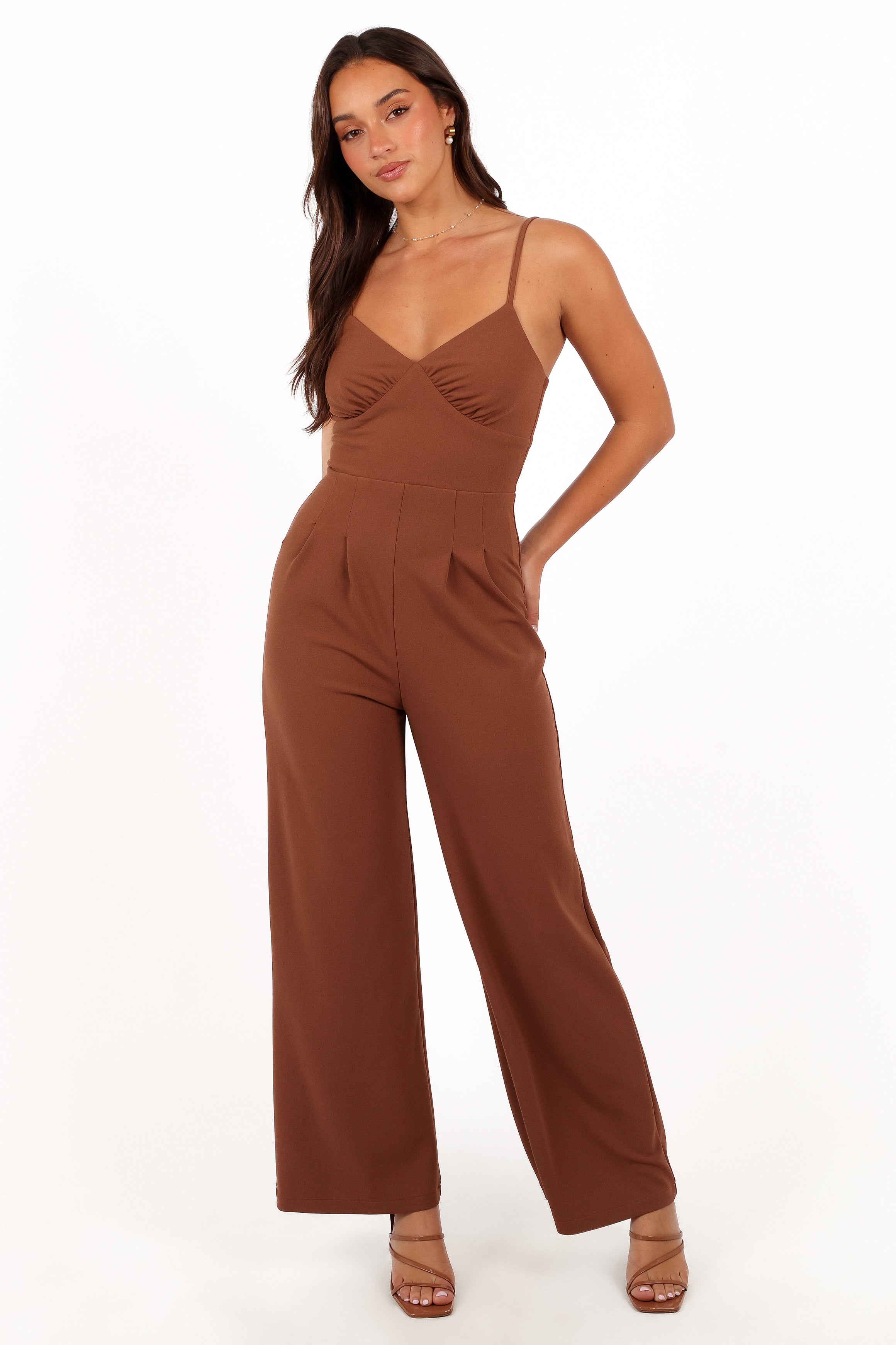 Women's Maelle V-Neck Jumpsuit with Adjustable Straps - Banksia Brown