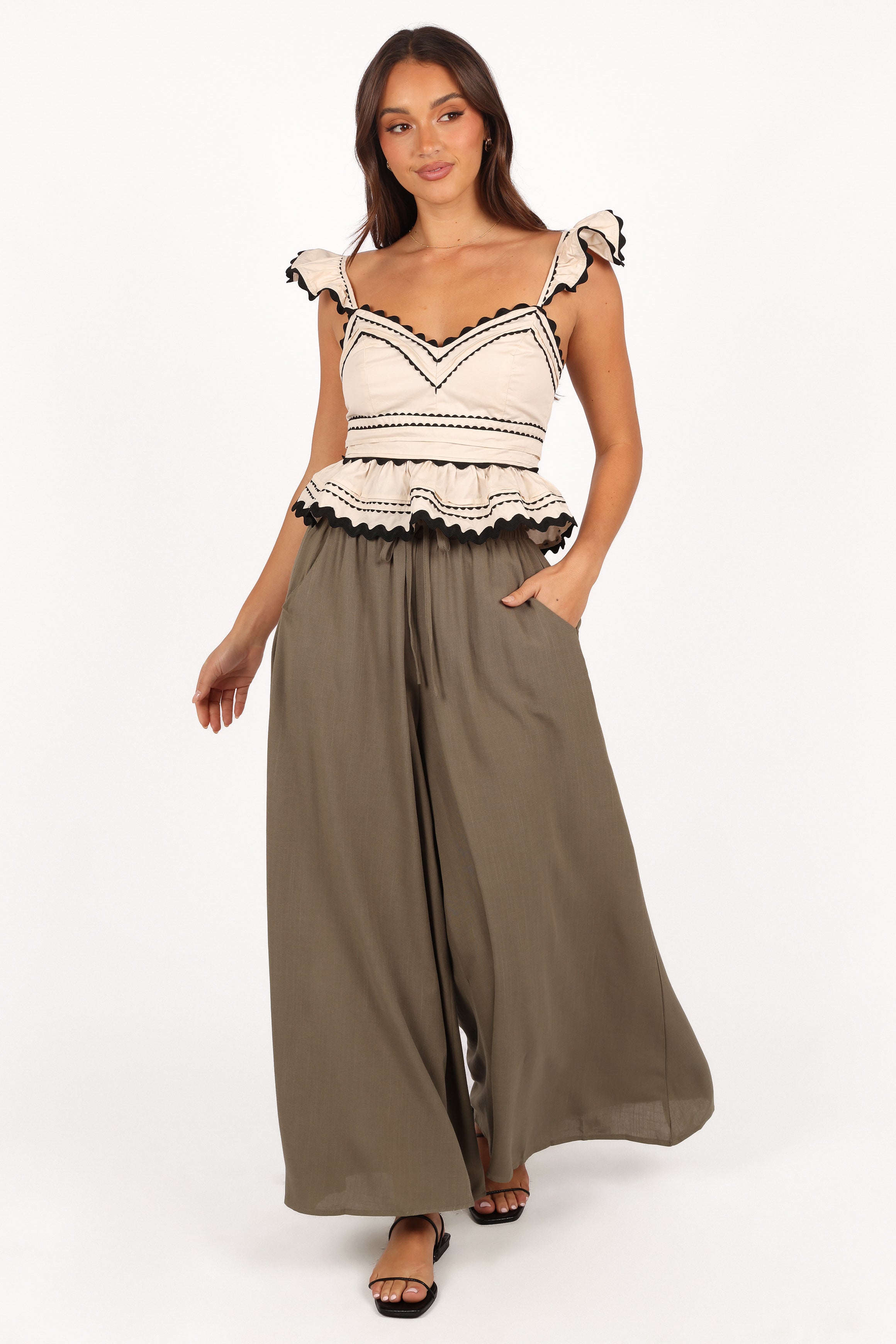 Women's Jeanie Flutter Sleeve Top - Natural Cotton V-Neck Blouse