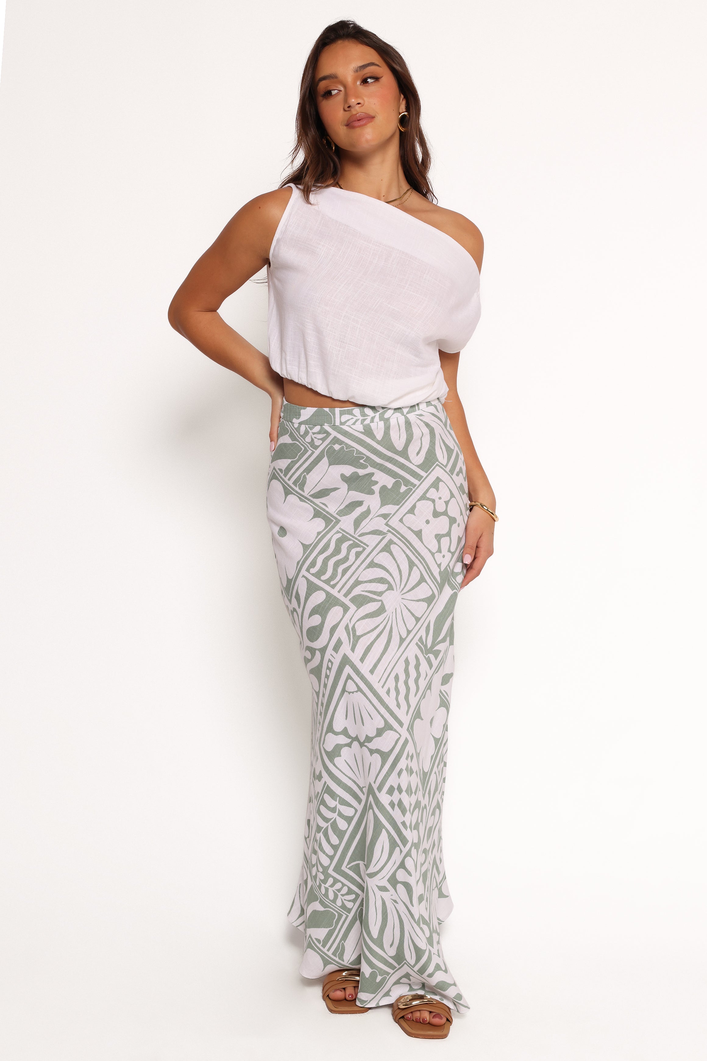 Floral Print Maxi Skirt - Willow Sage Rayon Linen