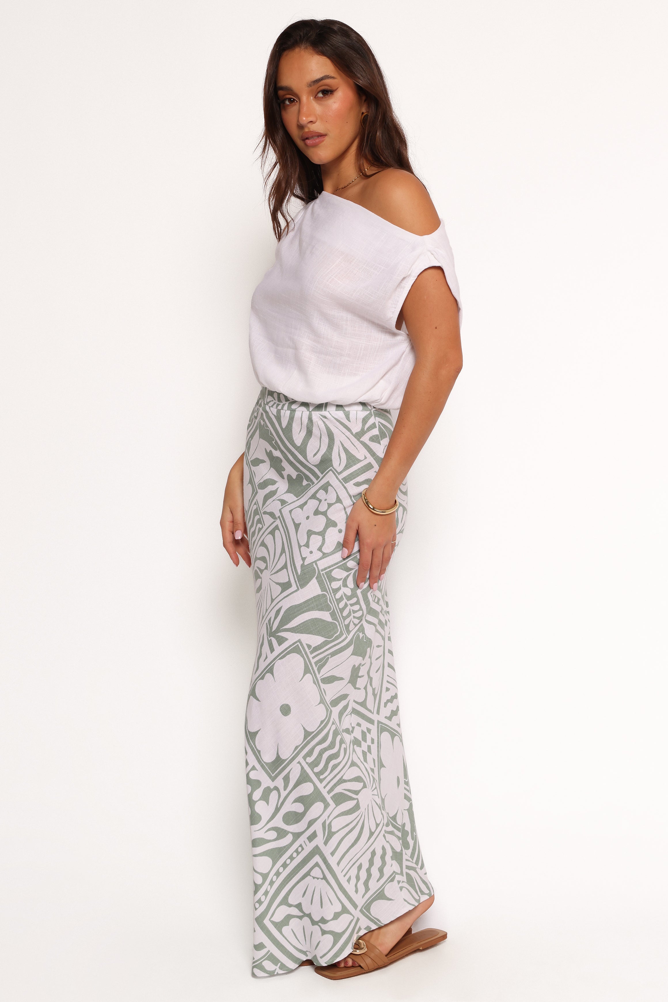 Floral Print Maxi Skirt - Willow Sage Rayon Linen