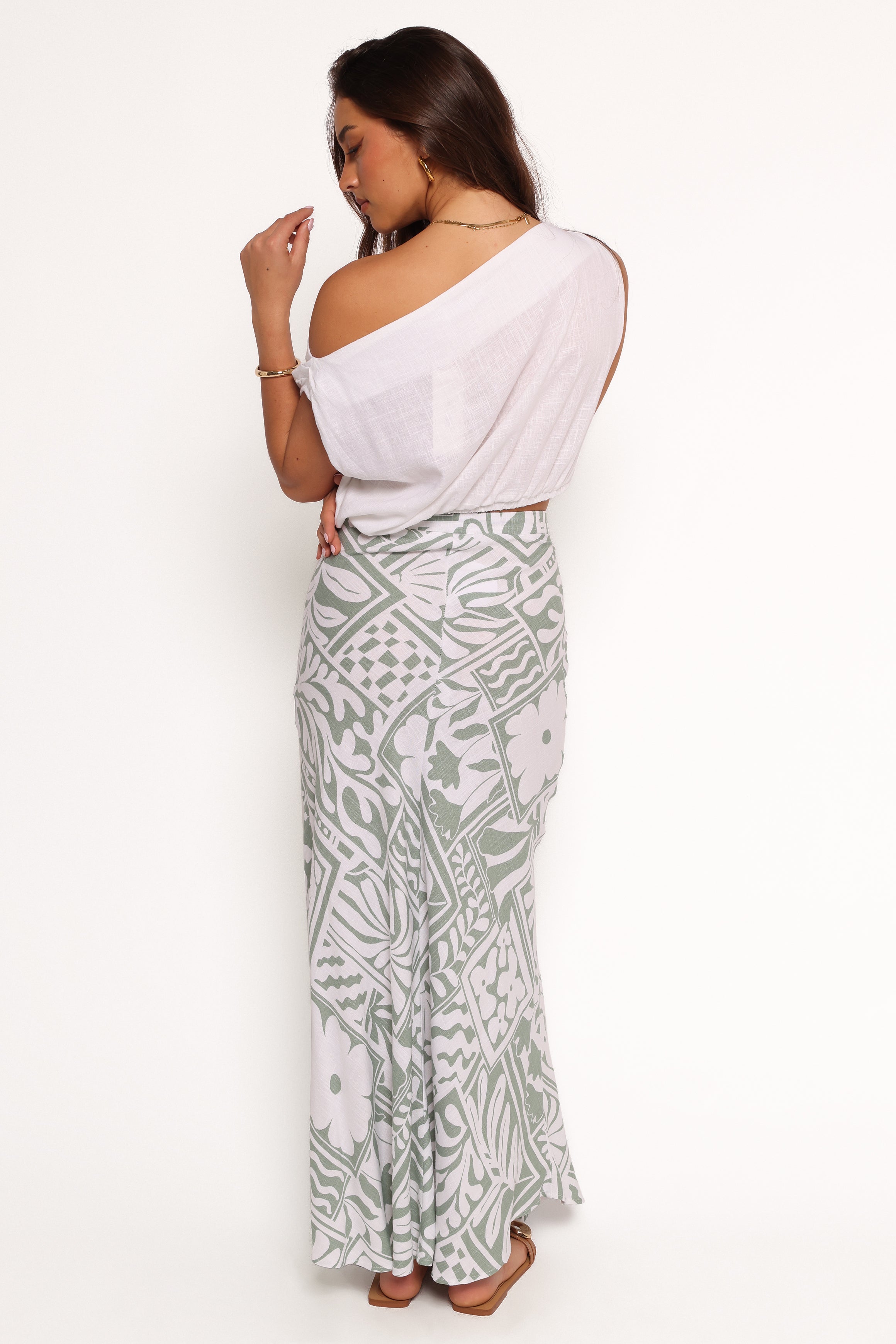 Floral Print Maxi Skirt - Willow Sage Rayon Linen